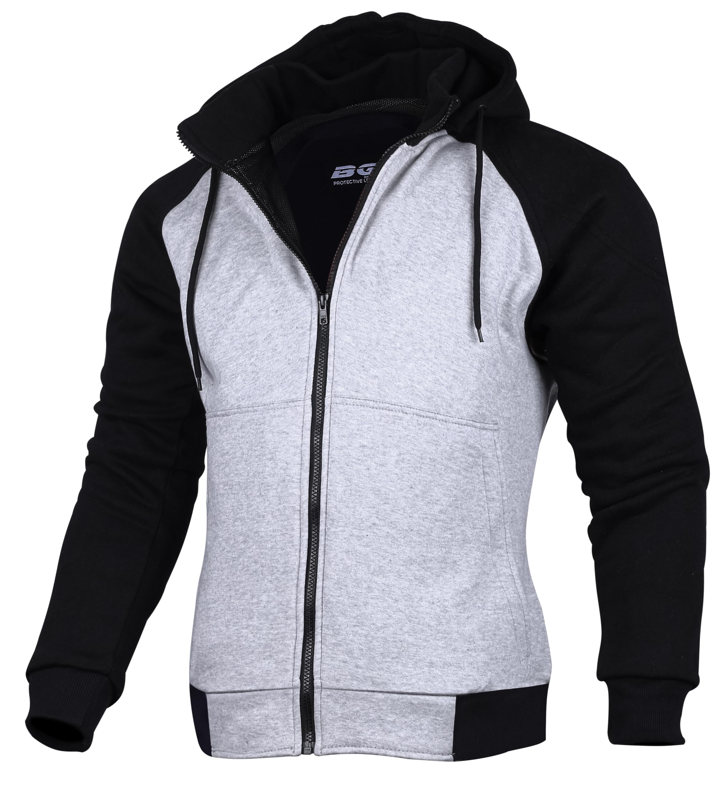 Bikers Gear Australia - Chaqueta protectora para motocicleta, color negro, rojo y gris, con capucha forrada con Kevlar y chaqueta de moto extraíble con revestimiento suave para hombre