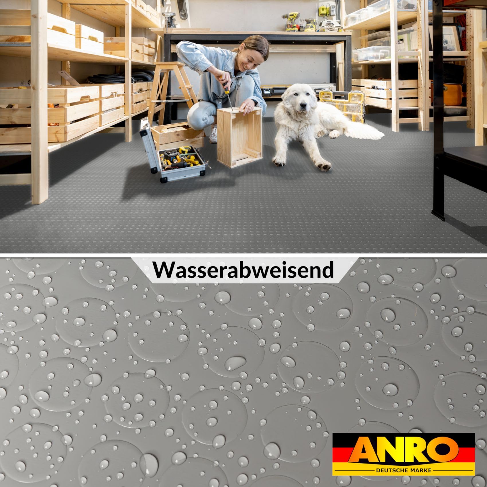 PVC Bodenbelag Meterware Noppen 1mm Antirutschmatte Bodenmatte Noppenmatte Riffelblechmatte Tränenblech rutschfest Grau Noppen 340x140cm