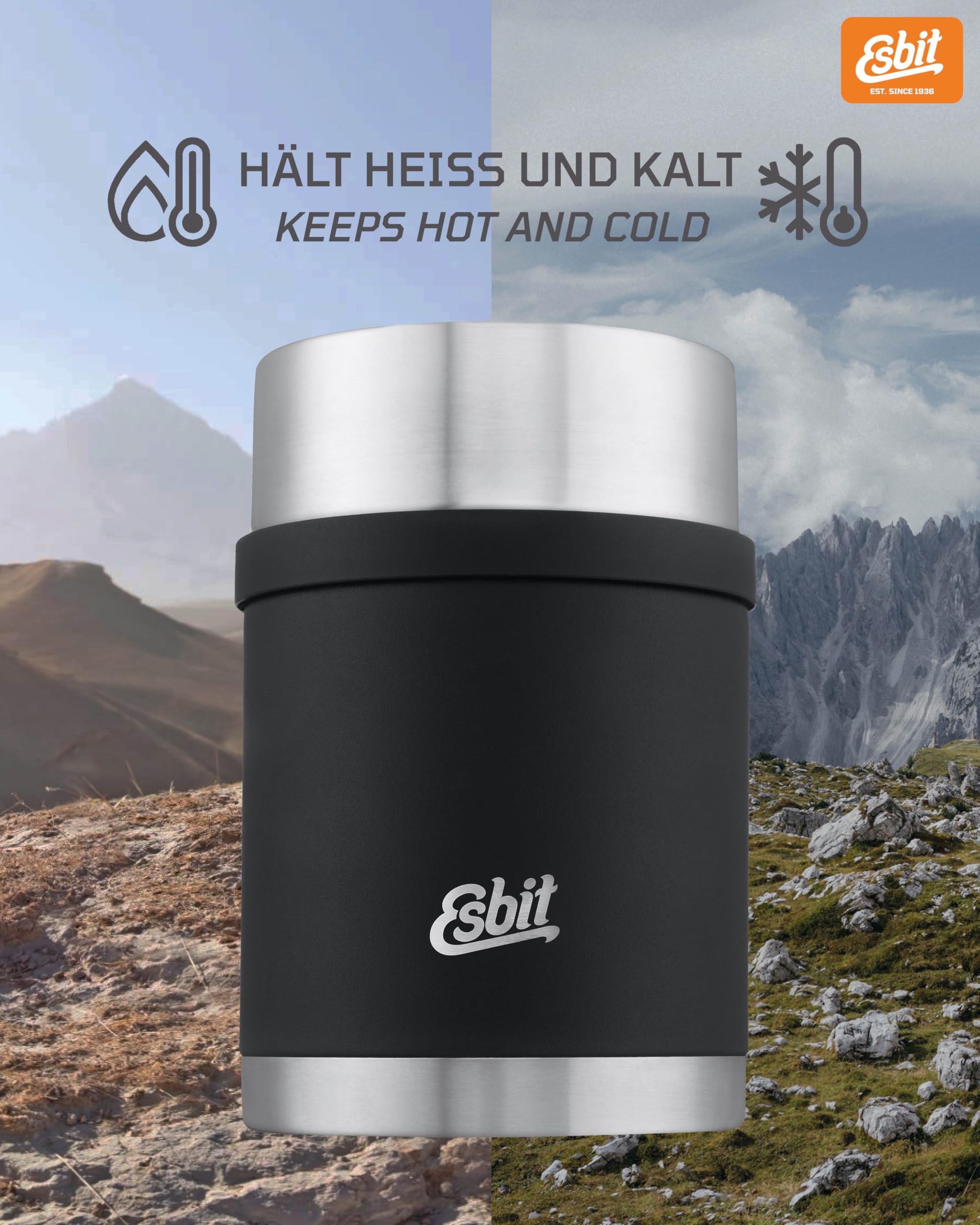 Esbit Thermobehälter Sculptor für Essen - Warmhaltebehälter 750 ml in Schwarz - aus Edelstahl für warme und kalte Speisen