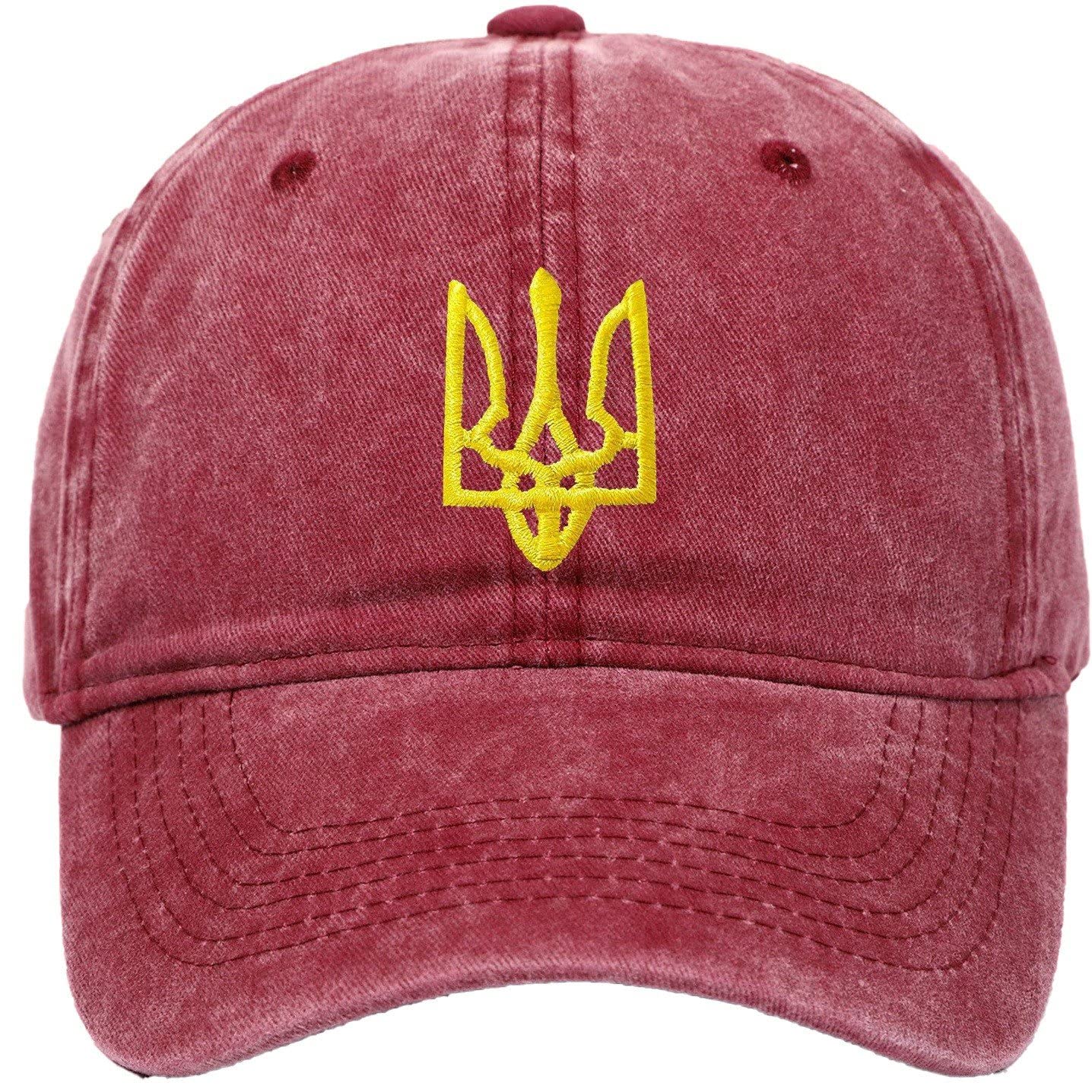 Haowul Men's Red Wine Ukraine Baseball Caps, Cotton Washed Adjustable Ukrainian Sport Sun Hat Embroidery Headwear For Wo