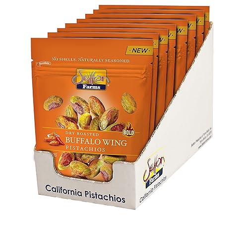 Setton Farms Pistachios, Buffalo Wing Bold Sabor naturalmente sazonado sin cáscara, pistacho, sin gluten, vegano, Kosher, 5 onzas, paquete de 8, 5