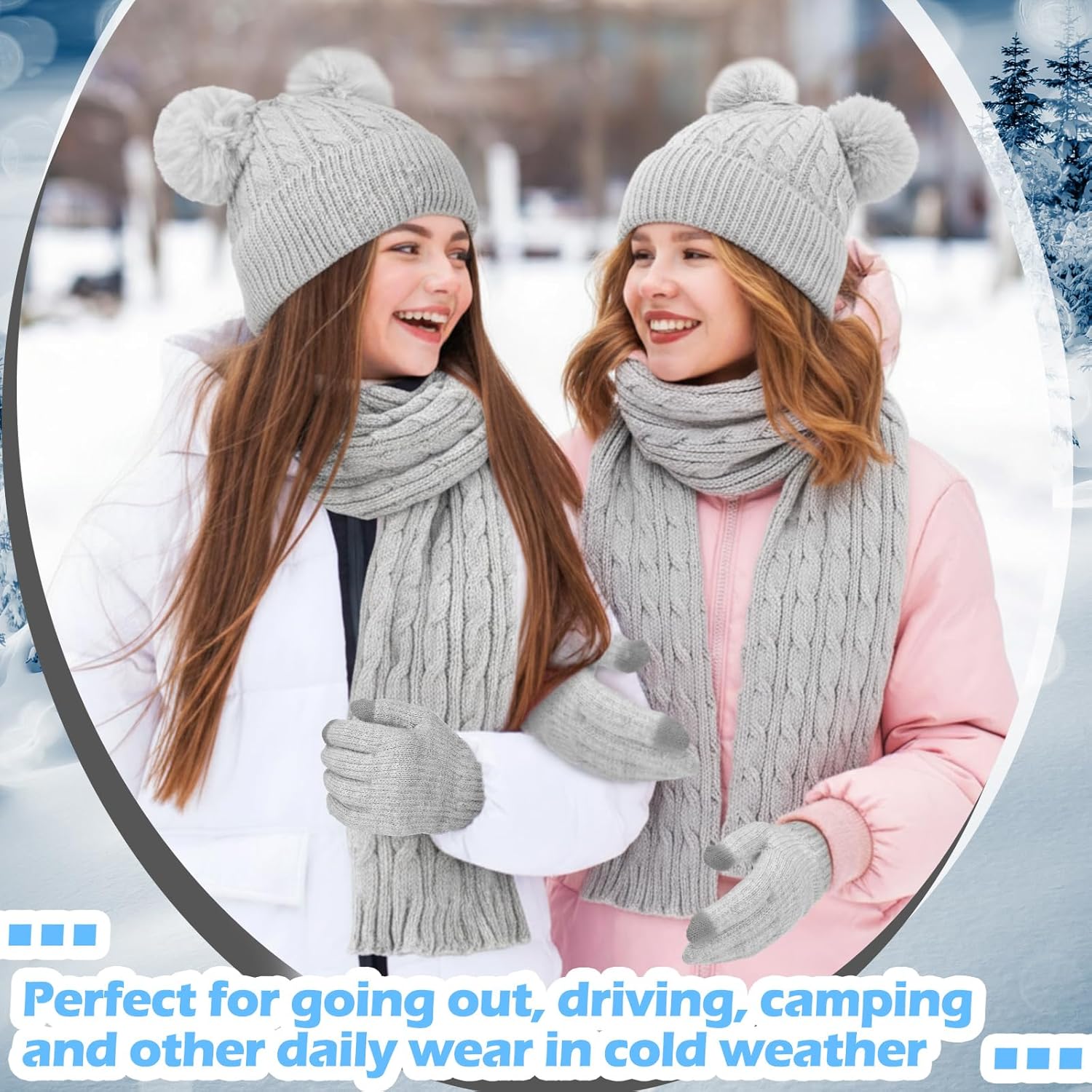 Geyoga 6 Pcs Winter Warm Fleece Knit Hat Long Scarf Touchscreen Gloves Ear Muffs Socks Sets, Winter Warm Gifts for Women