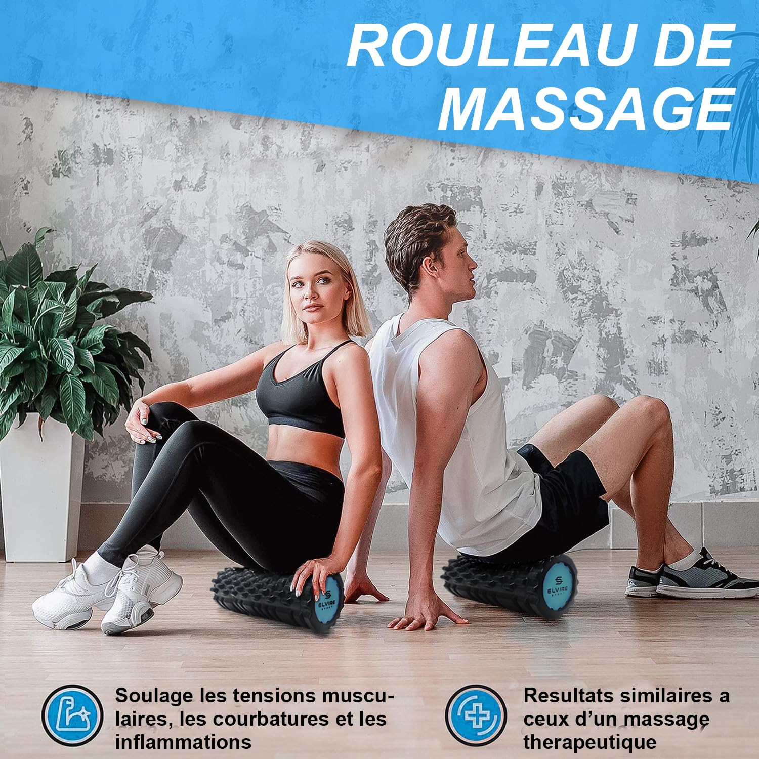 Elvire Sport Rouleau de Massage Musculaire, Foam Roller Balle Massage, Doux et Trigger Point, Soulage: Dos, Jambes, Fasciite Plantaire, Cou, Pieds