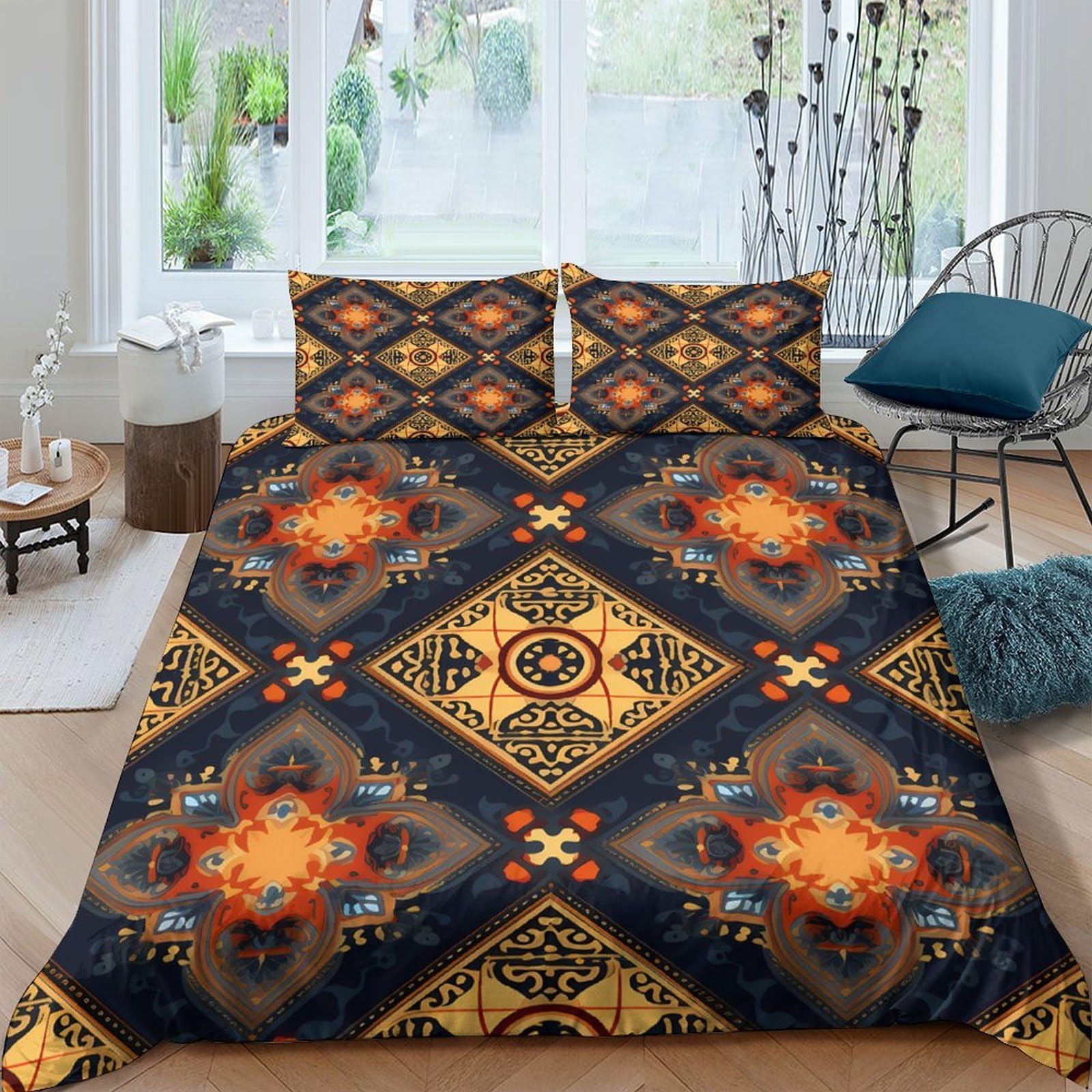 Ctjqhvkz Style-9 3D Printed Boho Geometric Fitted Sheet Microfiber Soft Breathable Ethnic Mandala Mattress Cover For Bedroom Decor Single（135X200cm）