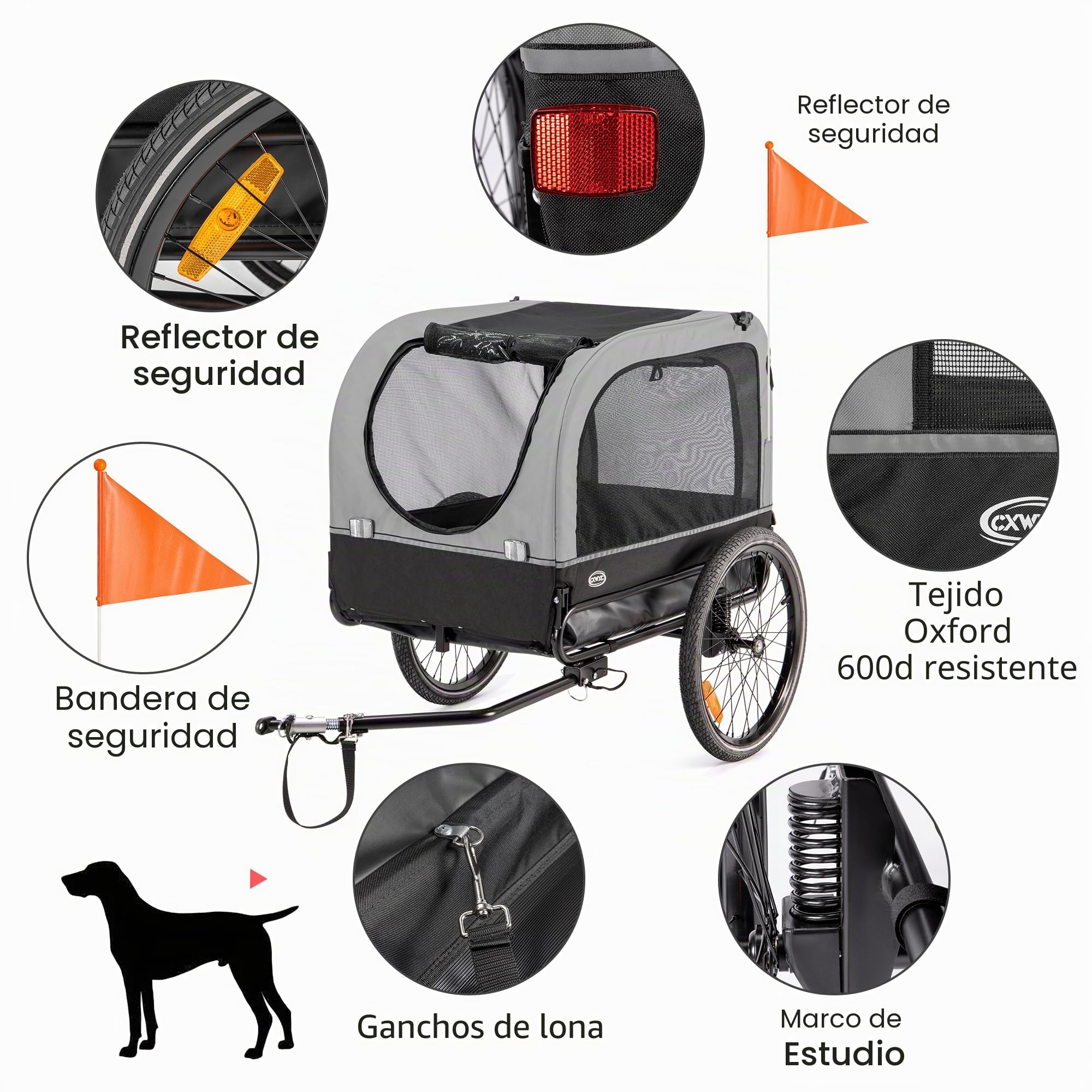 CXWXC Remolque de Bicicleta para Perros, con Amortiguador, Carga máxima 40kg / 88lbs (Rojo)