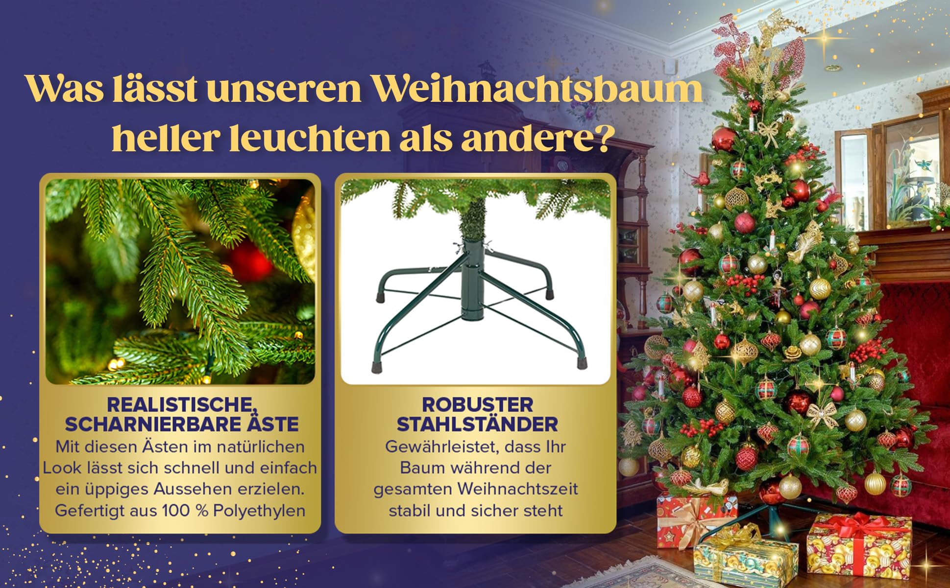EveXmas - Adele Grün-185 cm- 100% Spritzguss-Künstlicher Weihnachtsbaum-Tannenzweige aus 100% Polyethylen- auf Metallständer- Aufbewahrungstasche und Baumkorb im Lieferumfang enthalten