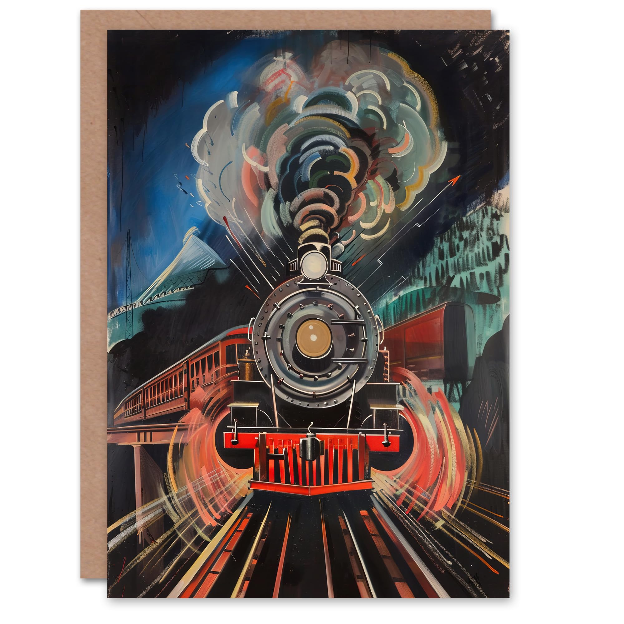 Artery8 Steam Train Painting Engine Dark Powerful Bold Greeting Birthday Card Him Her All Blank
