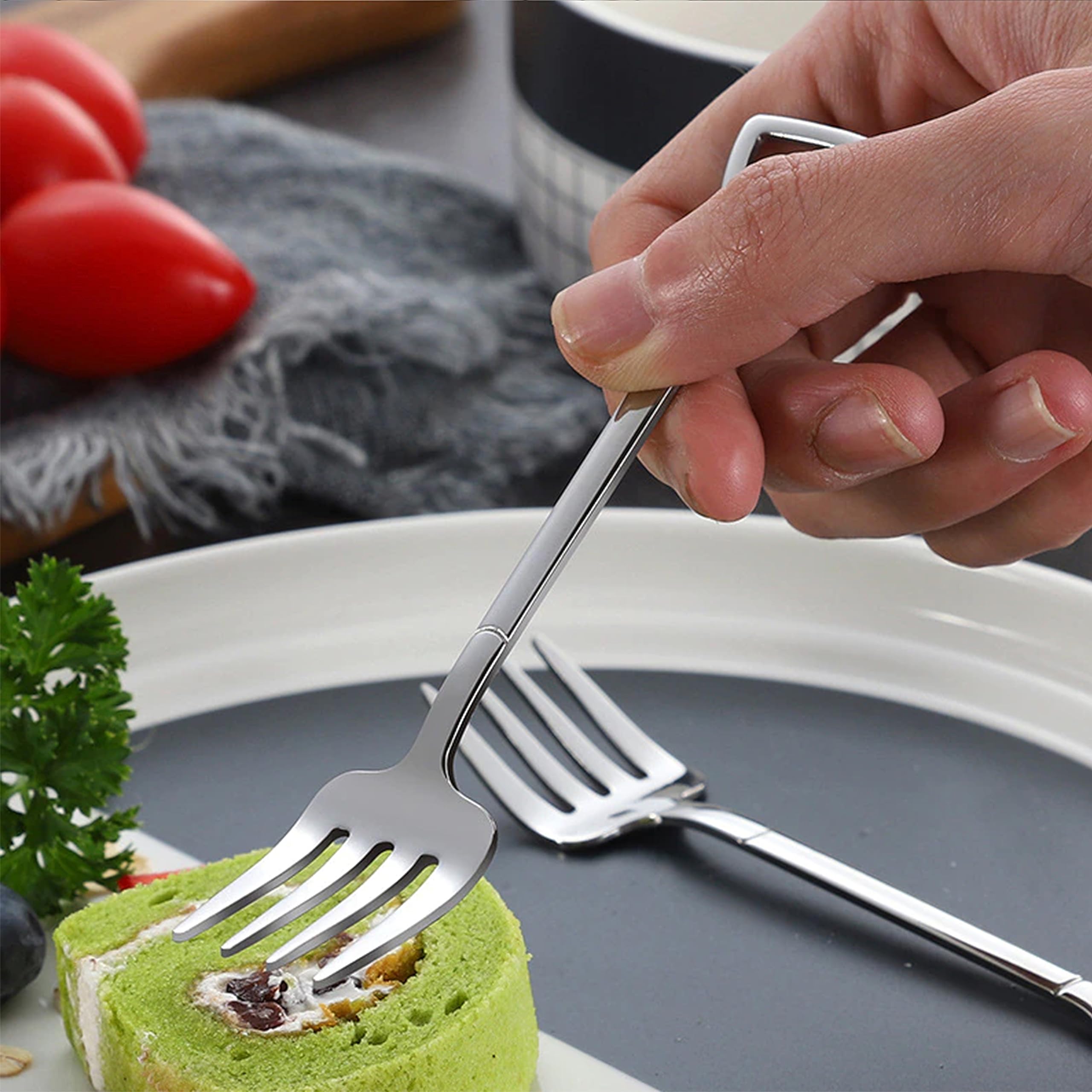 Comicfs 10 Pcs 4.7 Inches Silver Shovel Shape Fruit Forks Cocktail Sticks Set, Stainless Steel Mini Salad Forks Appetizer Cake Dessert Forks Party Supplies (10 Fork, Silver) — Amazon image 4