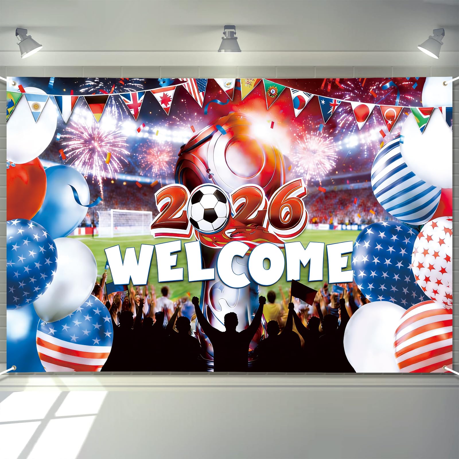 Cartel de la Copa Mundial de Fútbol 2026 de 72 x 48 pulgadas, telón de fondo de países internacionales, bandera de bienvenida, Copa Mundial de Fútbol, suministros de fiesta, decoración de