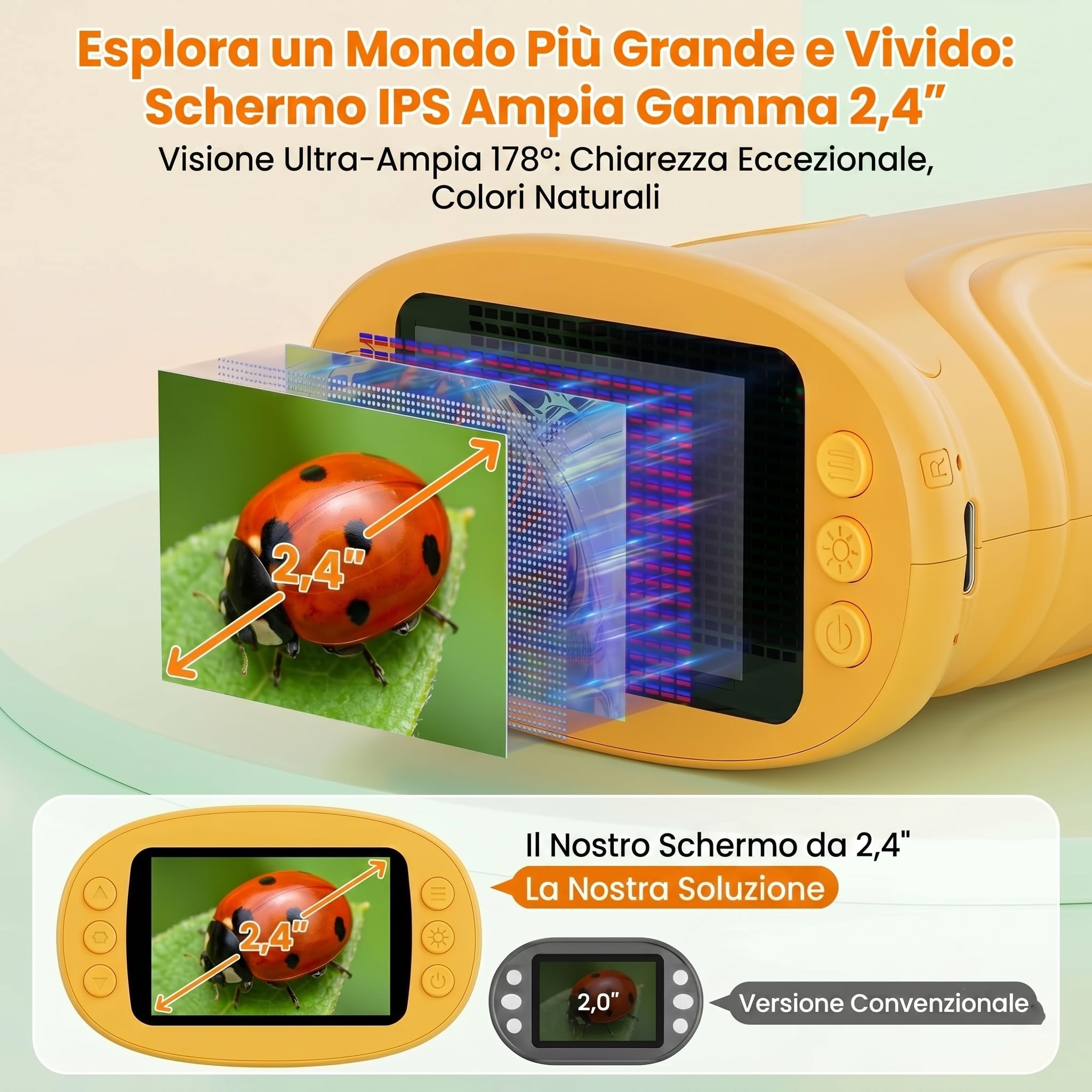 Microscopio Bambini, Microscopio Digitale 1000X 4K con Schermo 2,4″, 8 LED, USB Ricaricabile, Giocattolo Educativo per Scuola, Idea Regalo di Natale e Ritorno a Scuola, per Bambini 3–12 Anni