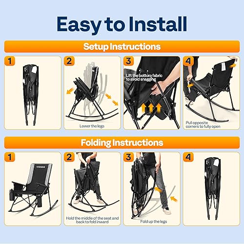 Miniatura 8 de VIVOHOME Silla mecedora de calefacción acolchada de 45 W con banco de energía de 27000 mAh, silla de césped portátil de gran tamaño con calefacción