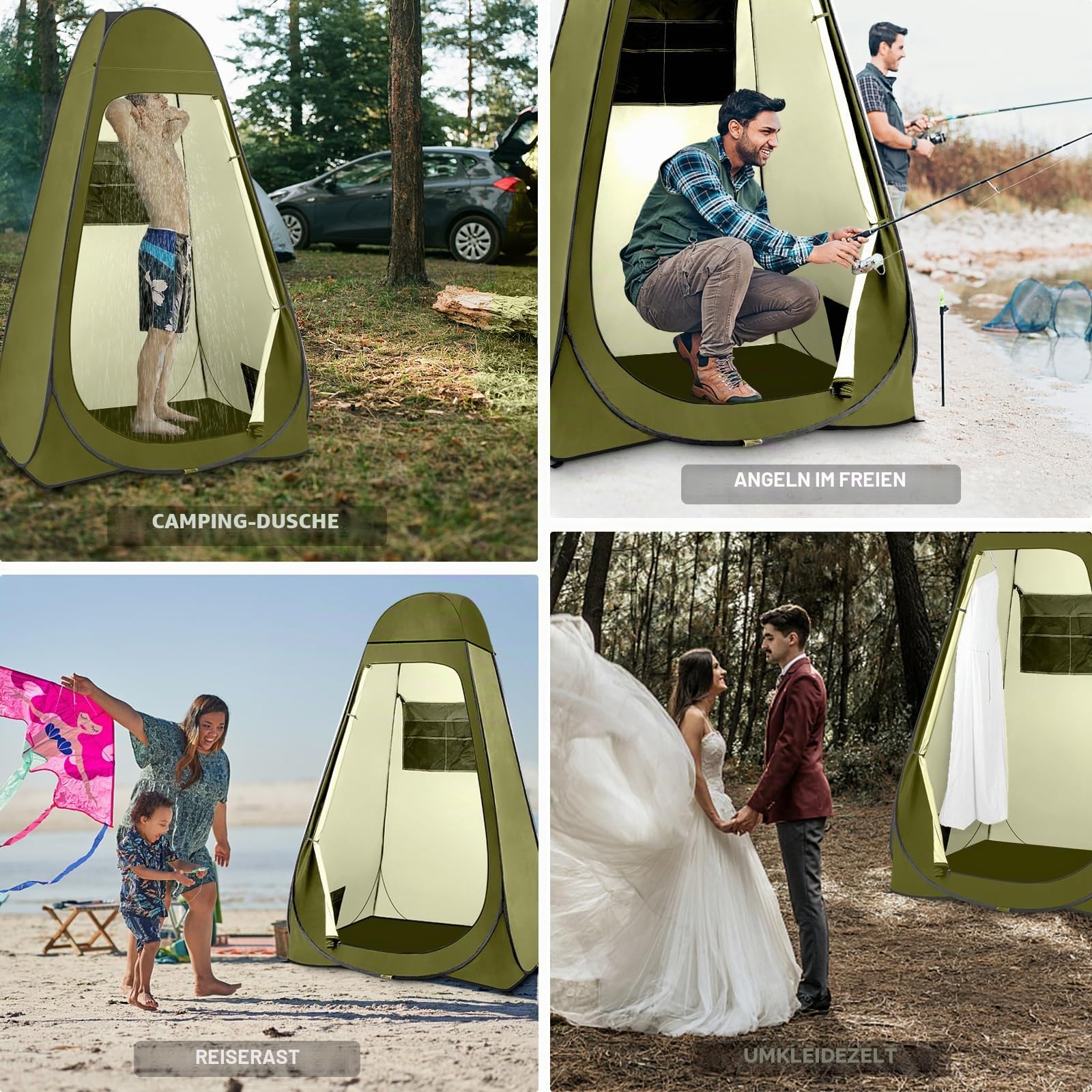 BRIAN & DANY Duschzelt Camping, Pop Up Toilettenzelt, Tragbares Umkleidezelt mit Regenschutz und Fenstern, Sichtschutz Zelt für Outdoor, UPF 50+ Wasserdicht, 120 x 120 x 190 cm