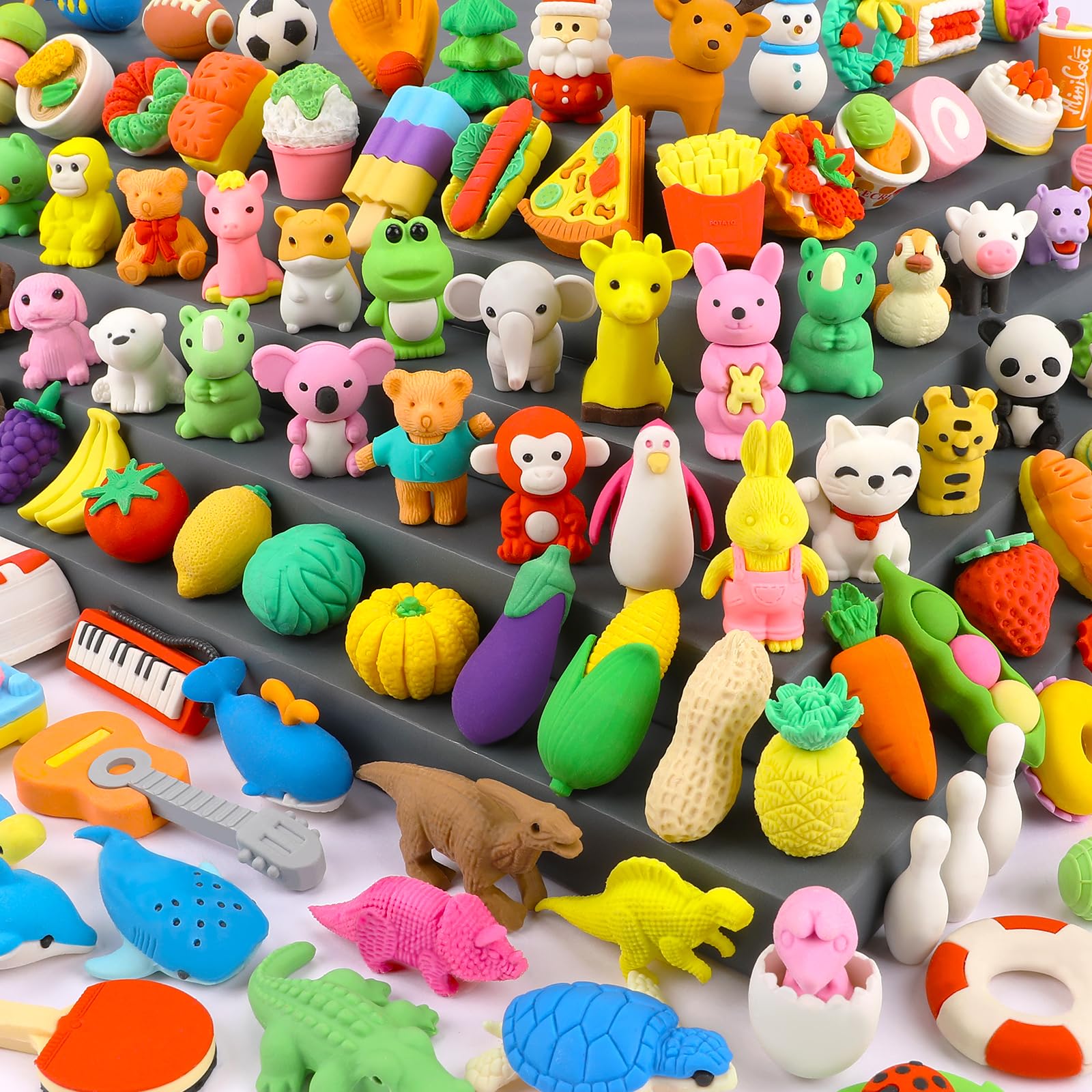 Arscniek 110 Pack Animal Erasers for Kids, Take Apart Mini Pencil Erasers, Desk Pets & Treasure Box Toys, Bulk Party Favors, Stocking Stuffers, Classroom Prizes, School Supplies, Gift for Boys & Girls