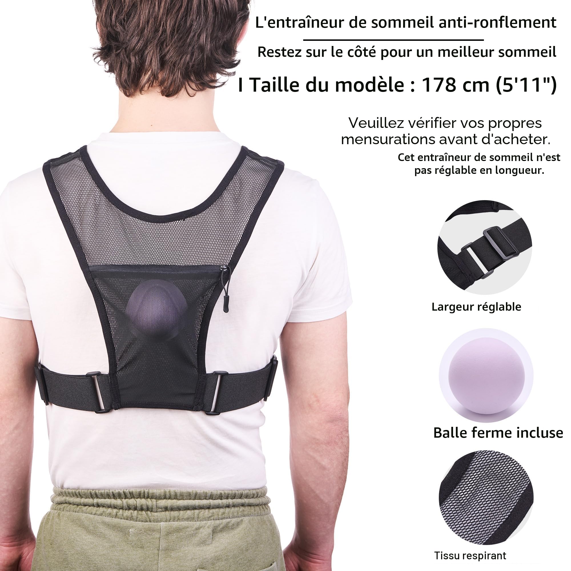 ODOXIA Gilet Anti Ronflement Appareil Anti Ronflement Thérapie Positionnelle Apnée du Sommeil Léger Réglable