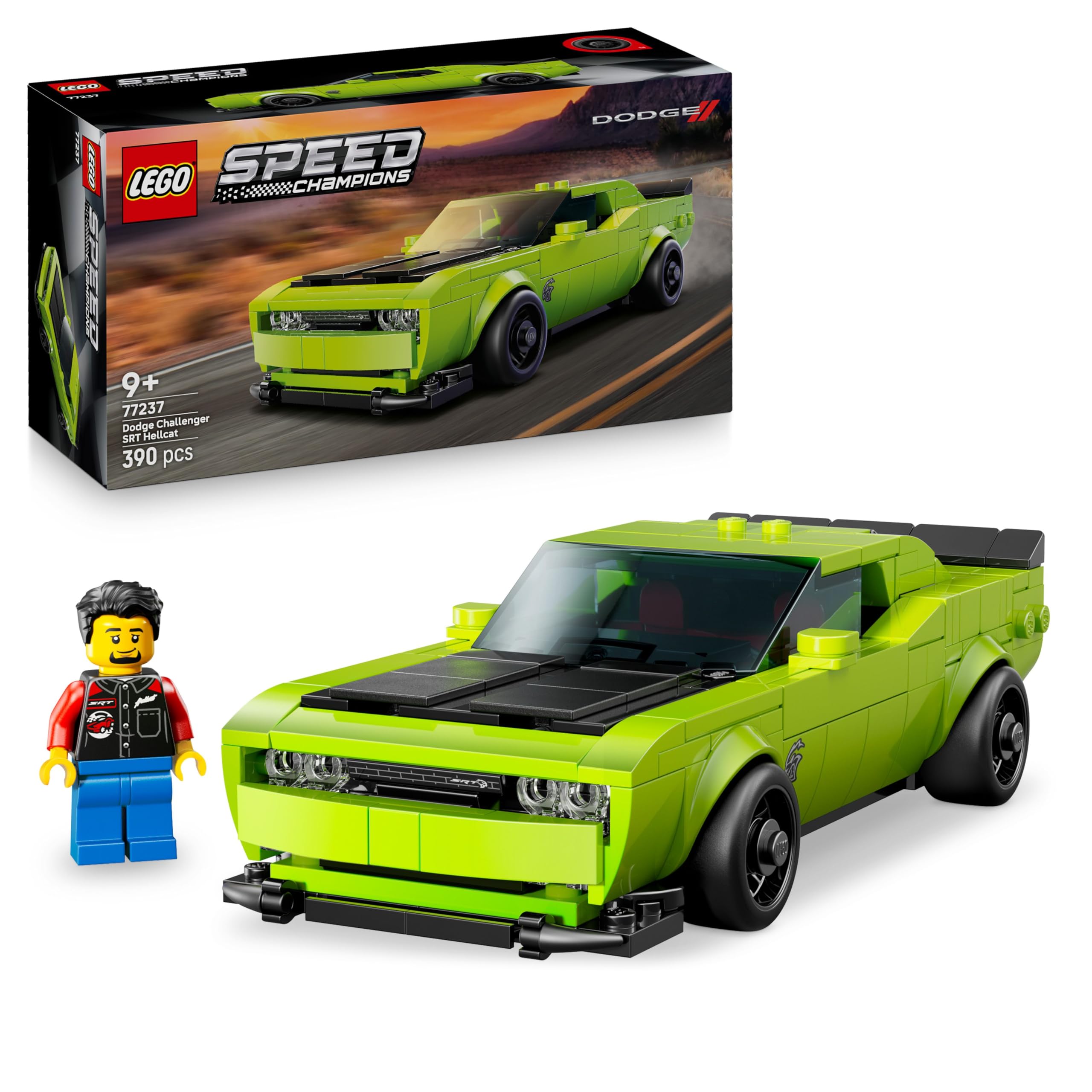 LEGO Speed Champions Dodge Challenger SRT Hellcat Sports Car Toy - Car Model Kit with a Driver Minifigure - Birthday Gift for 9+ Year Old Boys - 77237