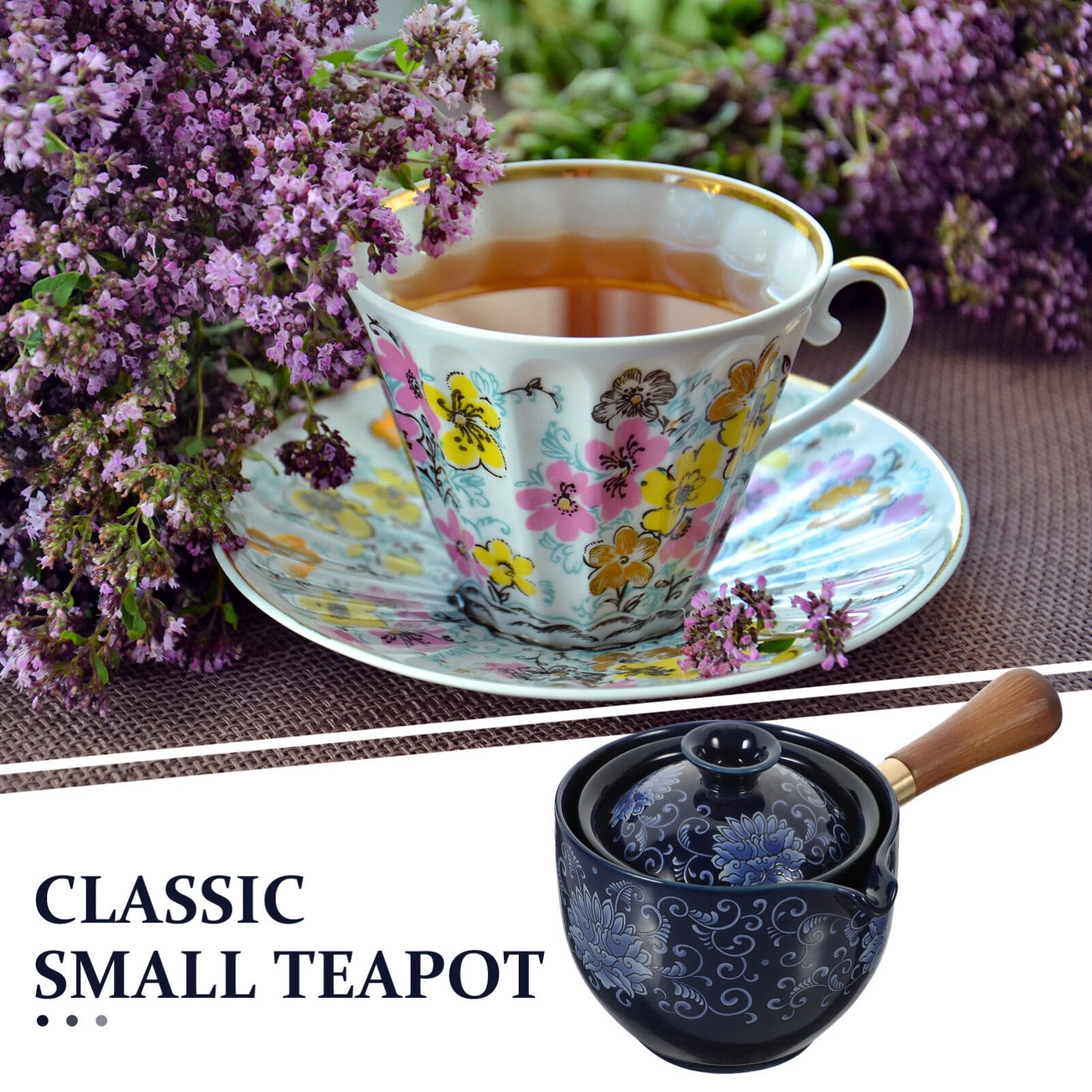 PRETYZOOM Tetera De Cerámica Con Mango Lateral De Madera Tetera De Porcelana Con Rotación De 360 ​​Grados Dispensador De Té De Kung Fu Tetera China Tetera Japonesa Para Té De Flores De