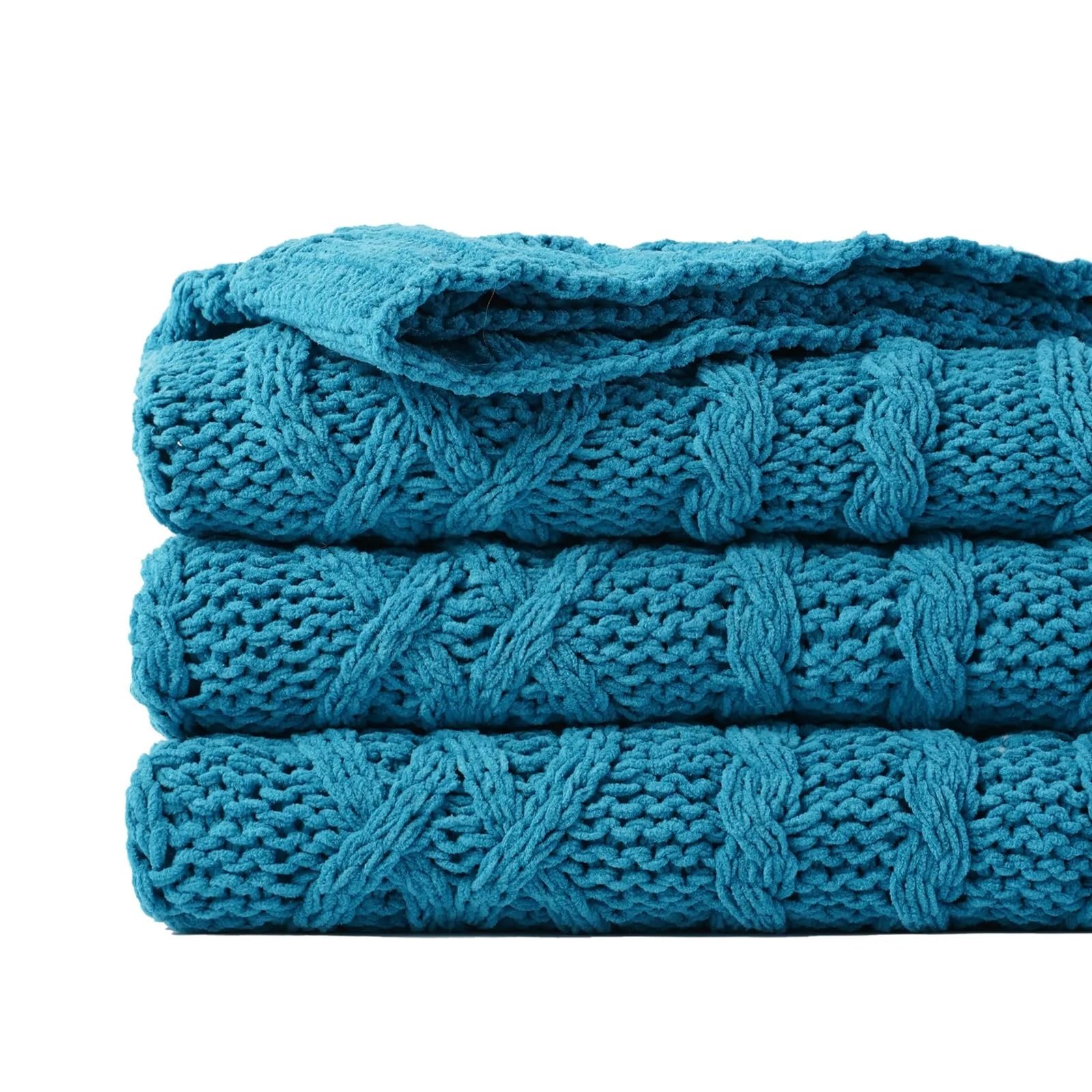 Bedspread Soft Woven Chenille Blanket Plaid Throw for Sofa Thick Warm On The Bed(Blue)