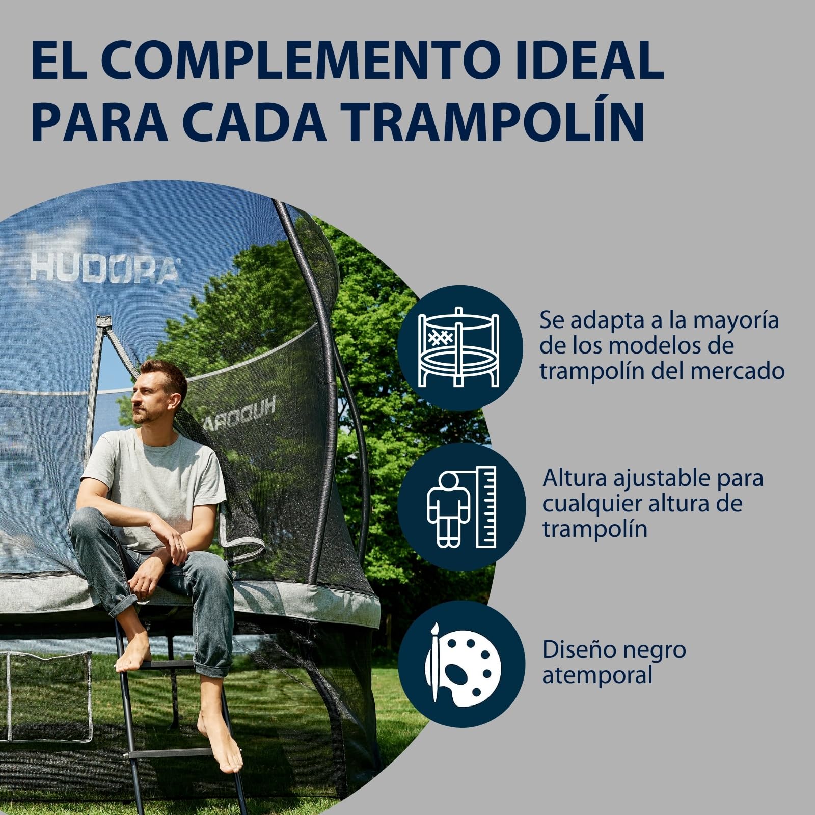 HUDORA Escalera para trampolín - Escalera Ajustable con 2-3 peldaños - Escalera de Seguridad Resistente de Acero para Trampolines Exteriores - Escalera para diversas Alturas de trampolín