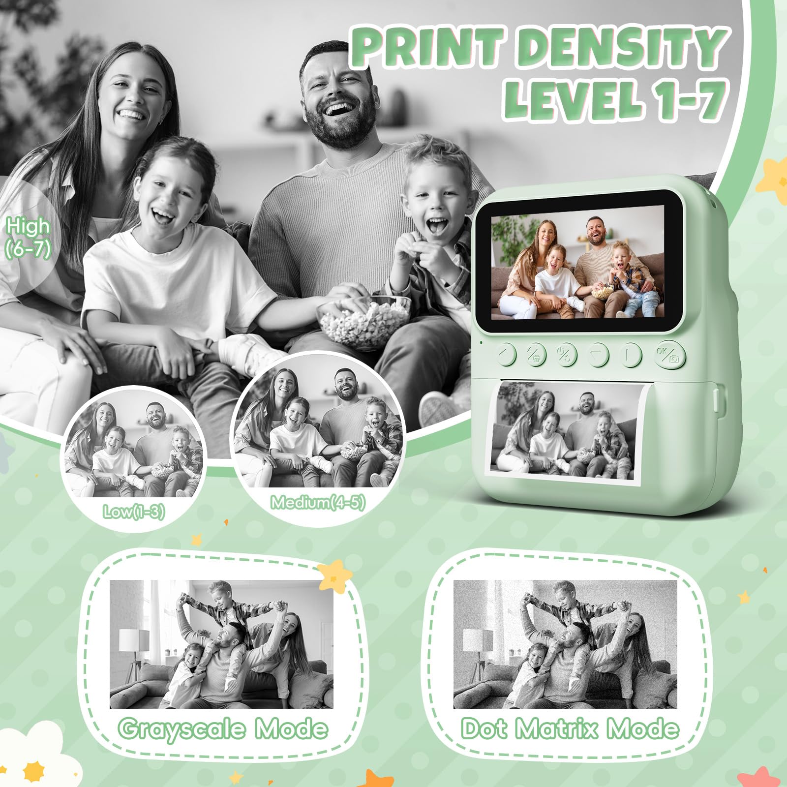 CalineGam Macchina Fotografica Bambini Istantanea, 3,0'' Schermo HD 48MP Fotocamera Digitale Bambini con Scheda da 32GB, Camera Giocattolo Regalo per Ragazzi e Ragazze dai 3 ai 12 Anni (Verde)