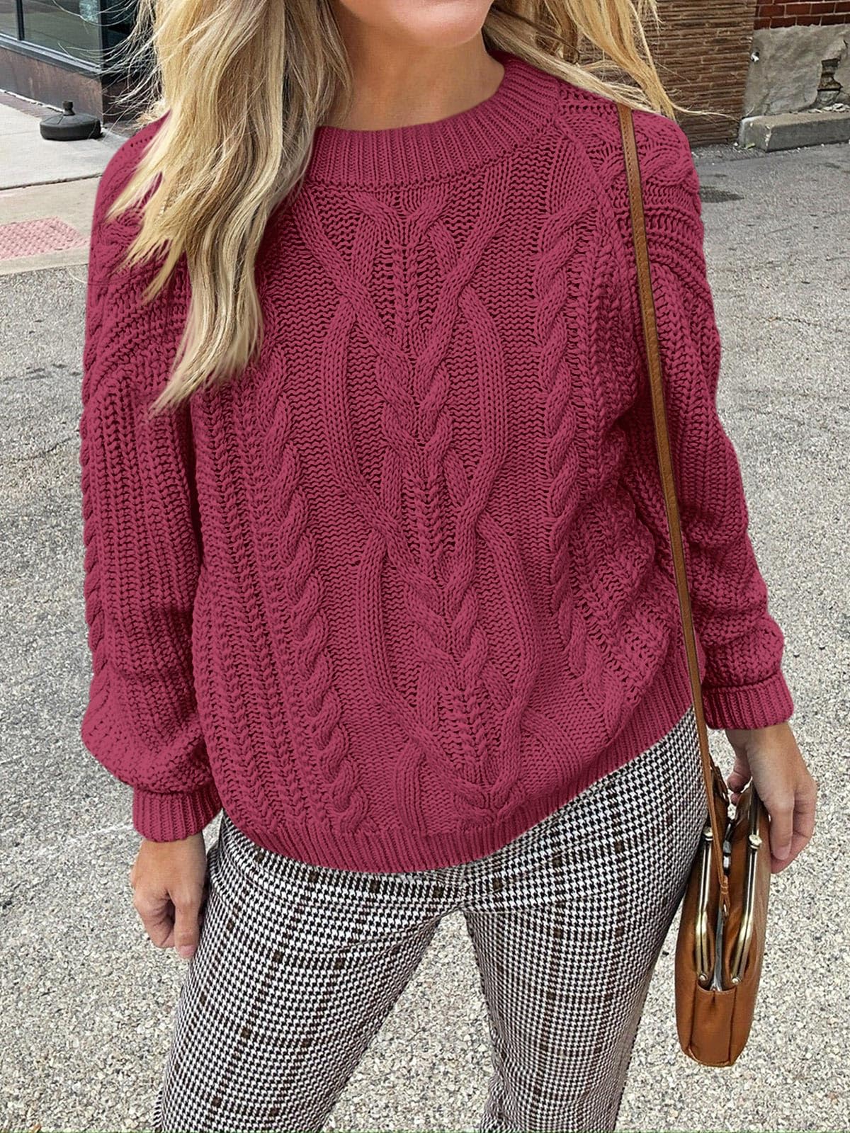 Cicy Bell Maglione oversize da donna a trecce girocollo a maniche lunghe autunno grosso pullover casual vestibilità ampia maglione top
