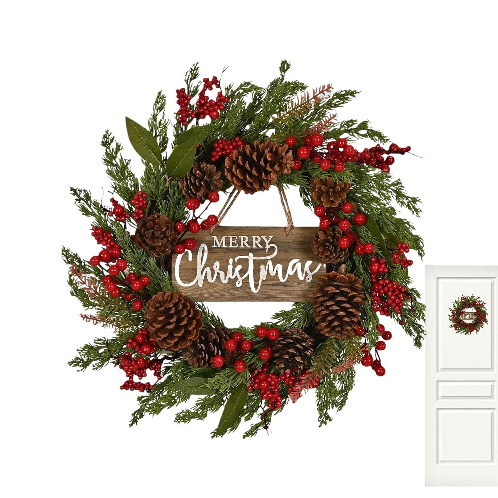 Couronne De Porte De Noël 50 Cm Décoration D'Intérieur Artificielle avec | Couronne De Noël À Baies Rouges Pour Fête Vacances Anniversaire Bureau Maison Chambre Appartement