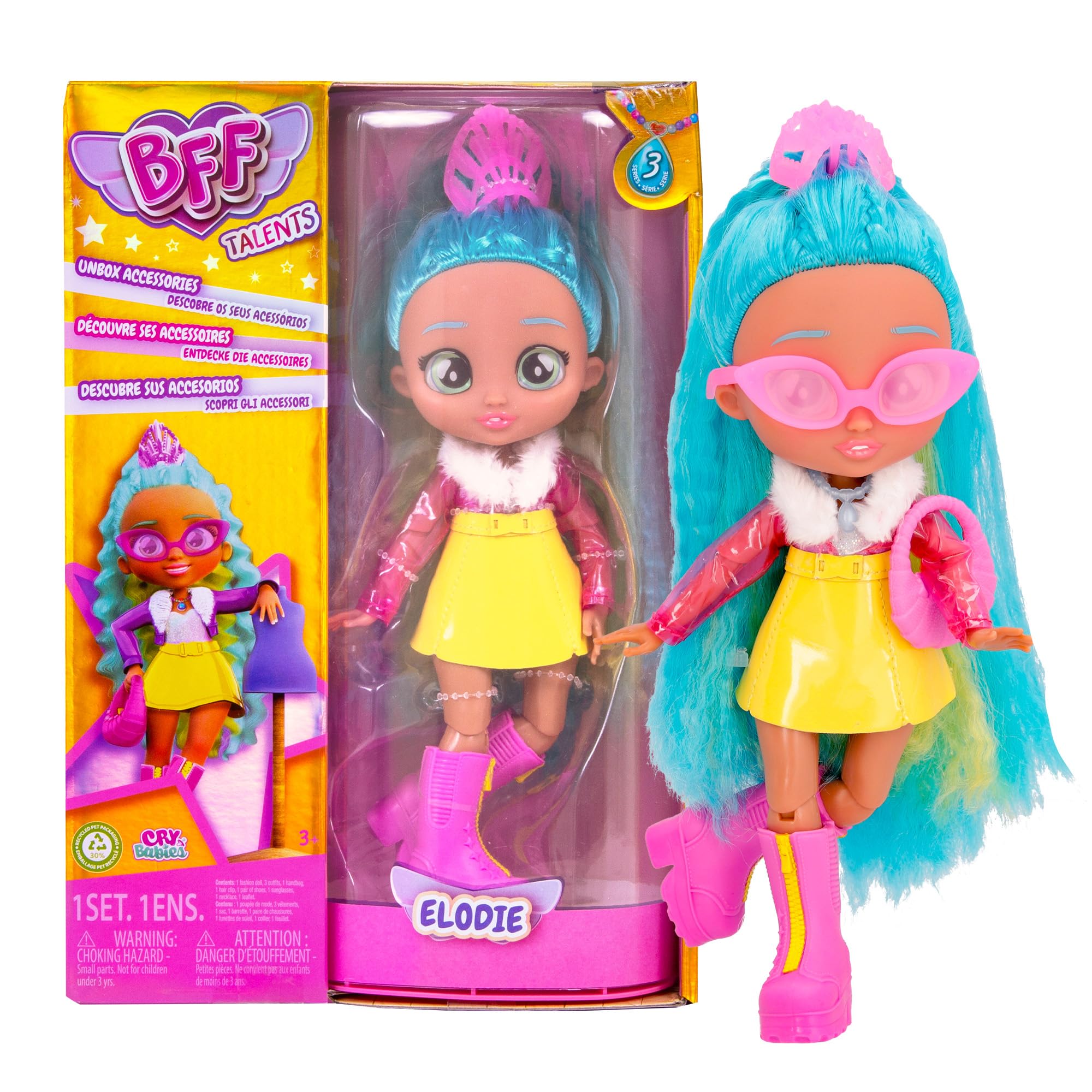 BFF BY CRY BABIES Bebés Llorones Elodie Doll With Long Hair, Fabric Clothing And 9 Accessories - Doll