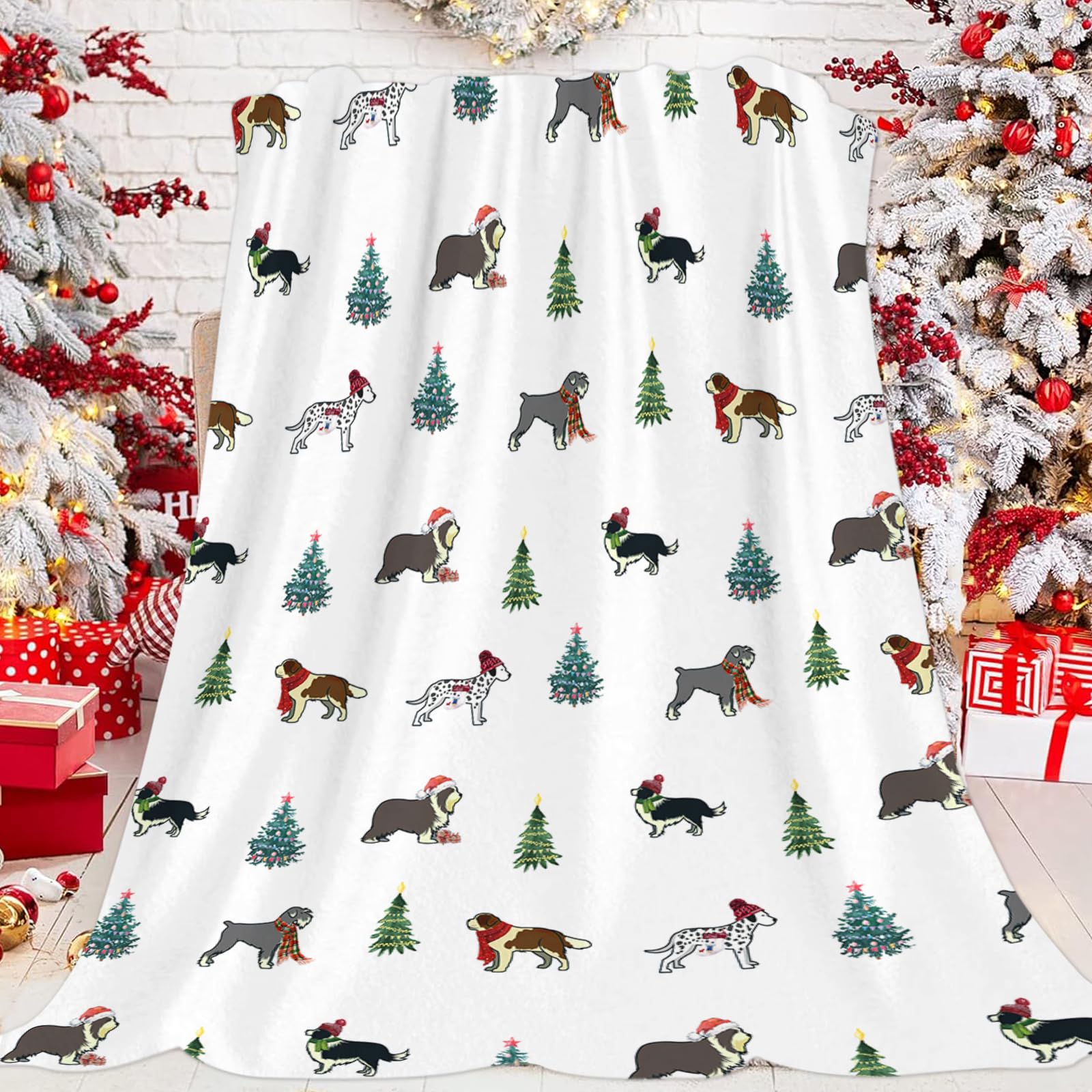 JOOCAR Christmas Dog Throw Blanket Cute Cartoon Dog Blanket Winter Festival Gift Cozy Soft Lightweight Flannel Plush Blankets for Bed Couch Living Room Sofa Chair,40x50 Inch