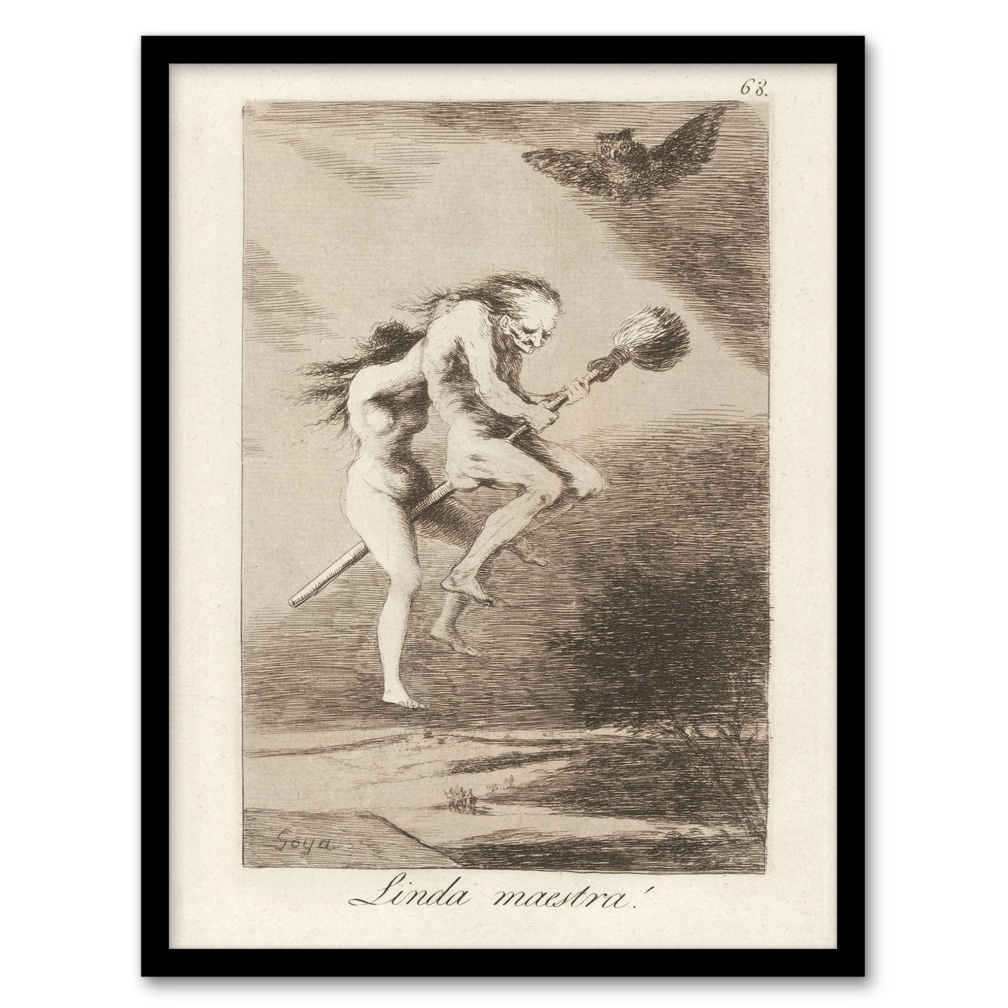 Artery8 Francisco Goya Pretty Teacher Witches on Broomstick Artwork Framed Wall Art Print A4