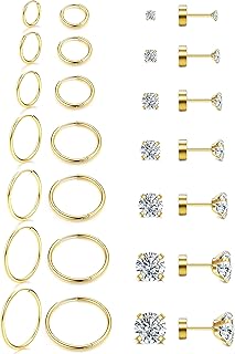 14 Pairs Cartilage Earrings Set for Women Men Stainless Steel Tiny Huggie Hoop Earrings for Multiple Piercing 14k Gold Plated Flatback CZ Stud Earrings for Sensitive Ear 20G