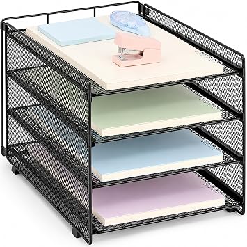 OPNICE Desk Organizer, 4-Tier Paper Organizer Letter Tray, Black | Desk Organizers and Accessories, Office Desk Accessories & Workspace Organizers, Desktop File Organizer for Office Supplies