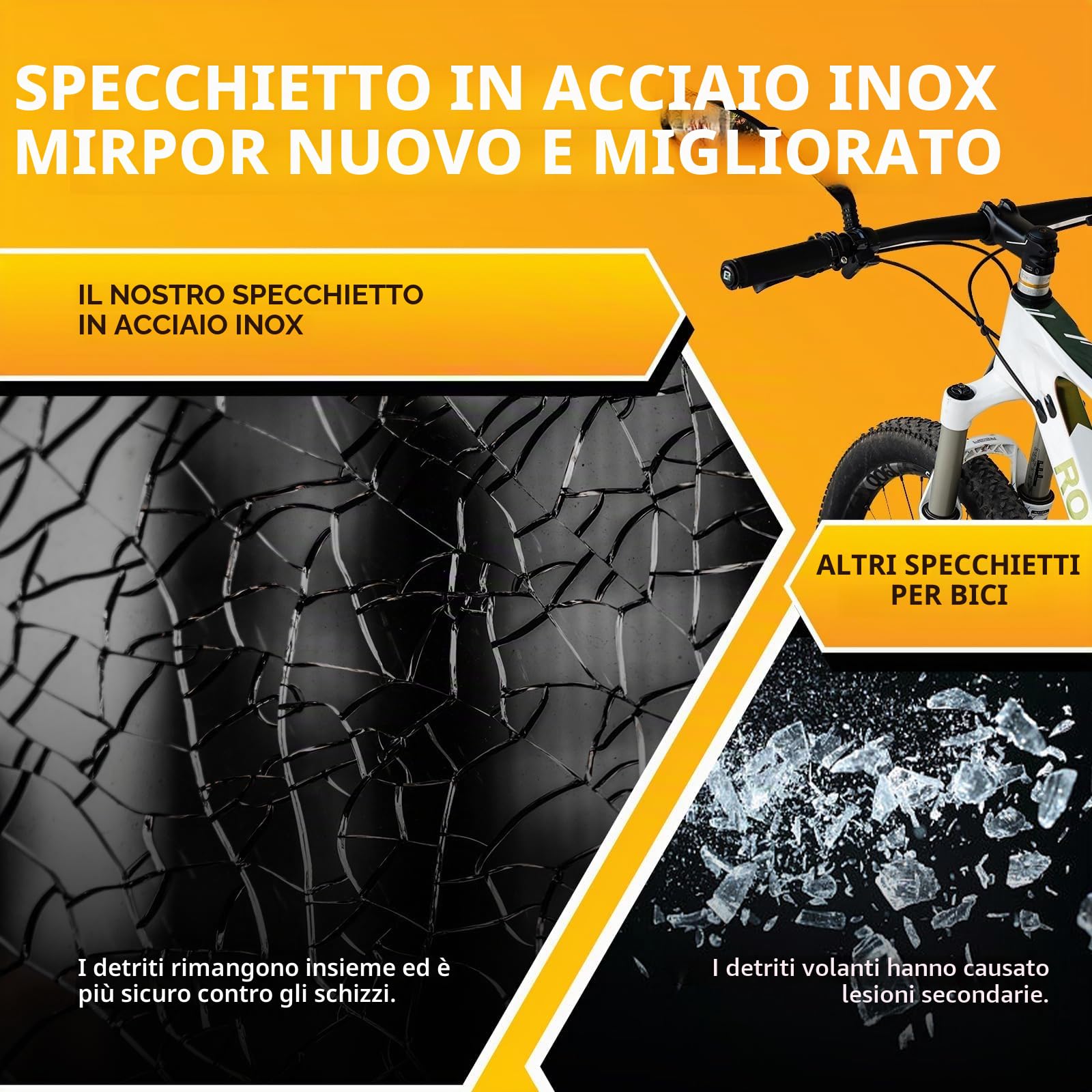 ROCKBROS Specchietto Retrovisore Bici, Specchietto per Bicicletta, Specchietti 360 °Regolabile, Specchio Ciclismo per Manubrio 21-26mm, Adatto per Bicicletta, MTB, Bici da Corsa