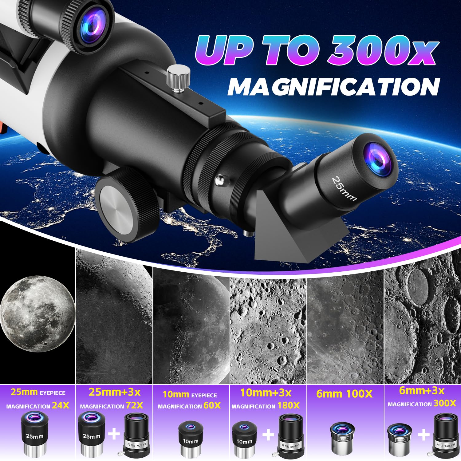 Coolifepro Teleskop, Teleskop Astronomie für Kinder & Anfänger, 90mm Aperture, 700mm Refraktive Teleskope Erwachsene, Tragbares Astronomisches Refraktor Teleskop mit Stativ, Telefon Adapter, Rucksack