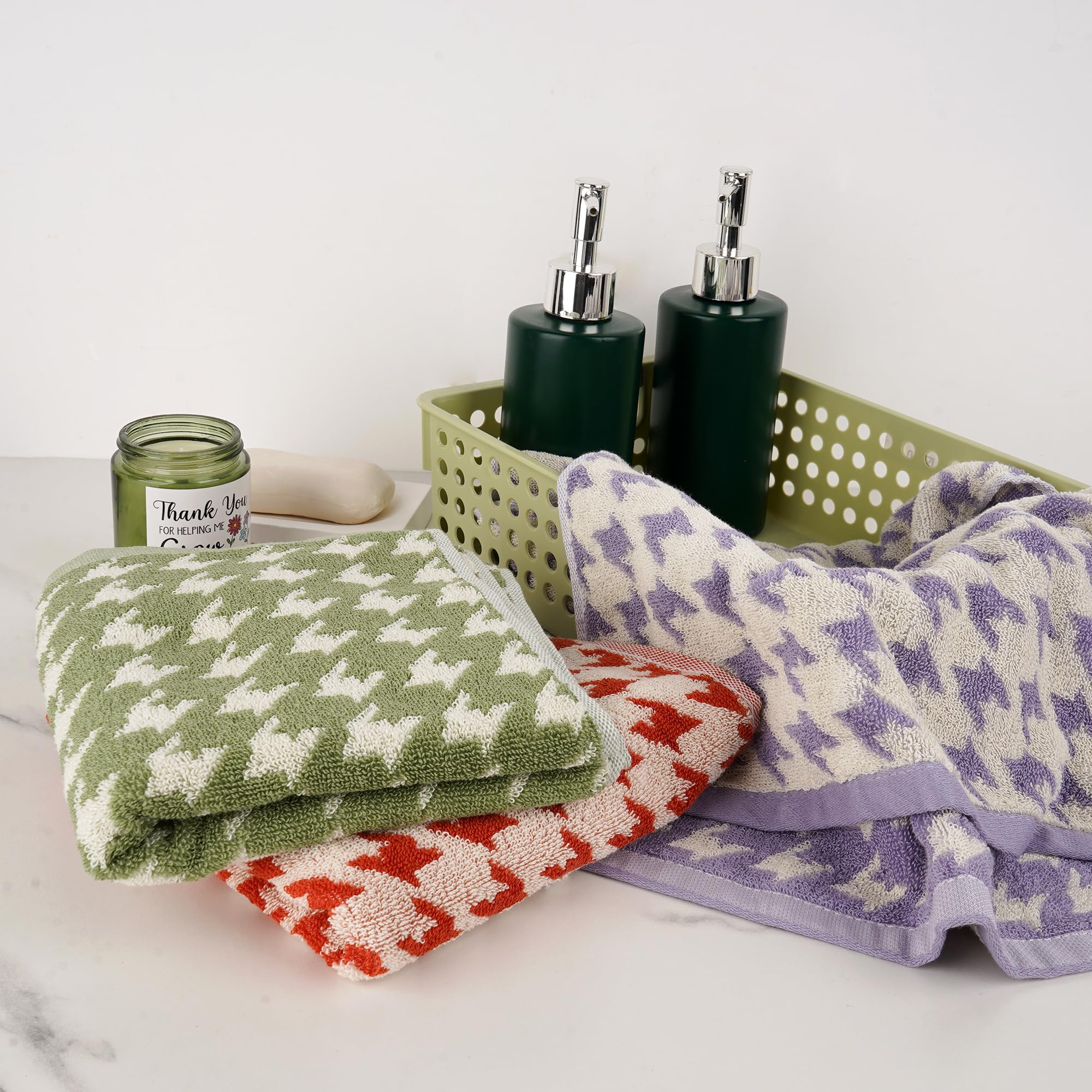 Paquete de 5 toallas de mano, 100 % algodón, patrón de pata de gallo, suaves y absorbentes, para baño, cocina, gimnasio y spa, 13 x 29 pulgadas (negro, verde, amarillo, rojo, morado)