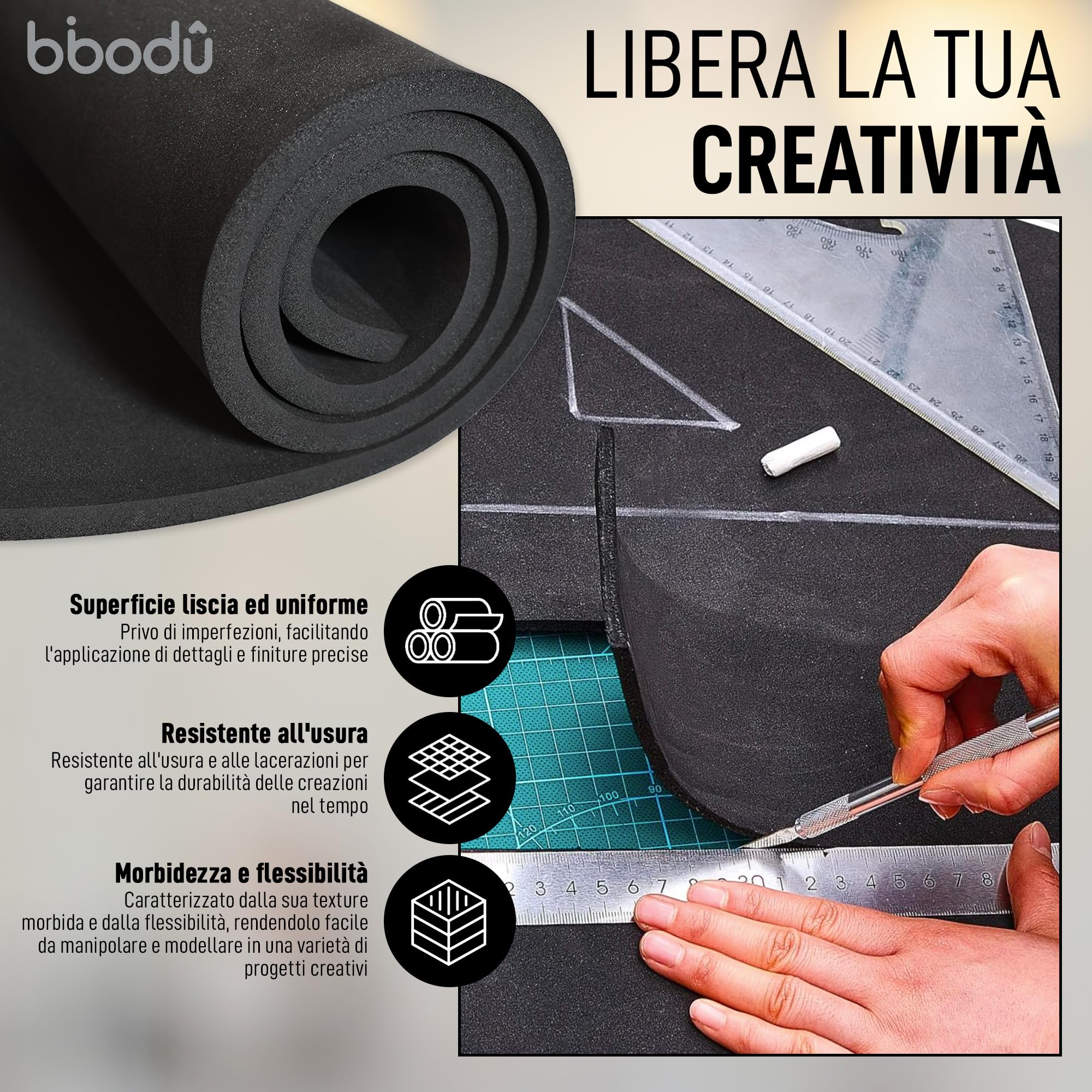 Rotolo di Gomma Eva Nera 10mm di Spessore | Dimensioni Fogli 99cm x 37cm, Densità 80 kg/m3 | Eva Foam Nero per Creazioni DIY, Foam Cosplay, Halloween | Adatto Bambini e Bambine