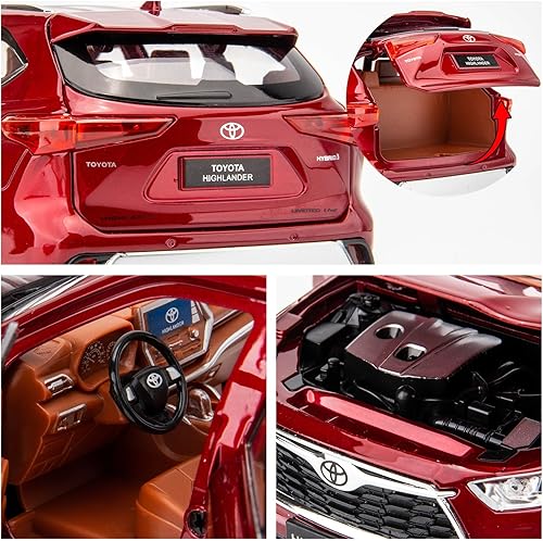 Miniatura 5 de BDTCTK 124 Highlander Model Car, coche de juguete de tracción de aleación de zinc con sonido y luz para niños niño niña regalo (rojo)