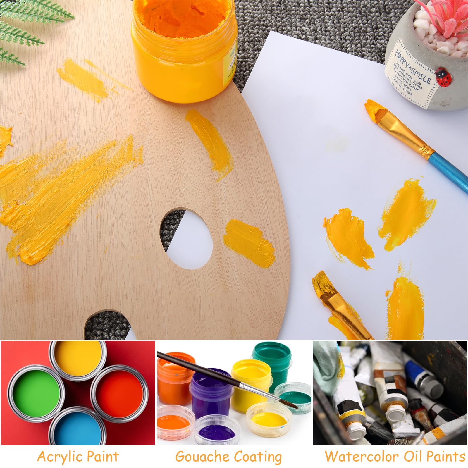 Paquete de 20 paletas de pintura de madera, paleta de pintura de madera al óleo, paleta de pintura de artista ovalada con agujero para el pulgar, paleta de arte para niños, adultos,