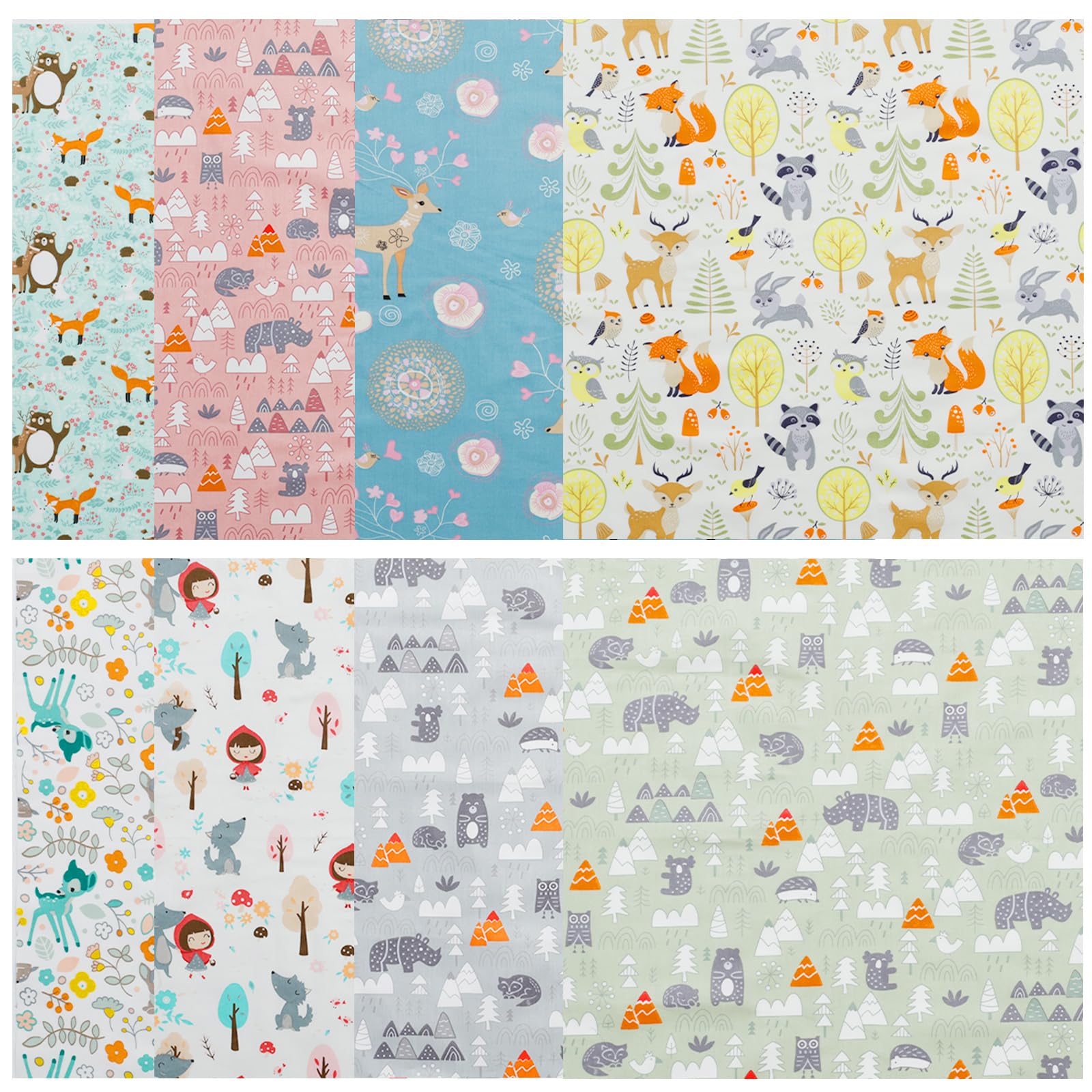 8Pcs Fat Quarter Fabric Bundles,50CM x 50CM Precut Cotton Quilting Fabric Squares Patchwork for Sewing,DIY Crafts & Home Décor(White Green)