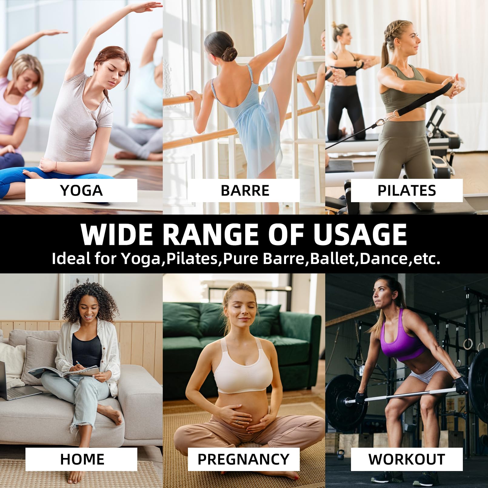 Calzini antiscivolo da donna, per pilates, yoga, 3 paia di calzini antiscivolo per allenamenti di balletto, nero, blu, rosa, Nero/Blu/Rosa, 3 paia, taglia unica