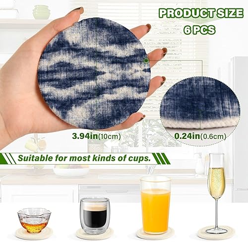 Miniatura 3 de Abstract Indigodyed Effect Drink Coasters Drink Coasters for Home with Holder Set of 6 Coasters Housewarming