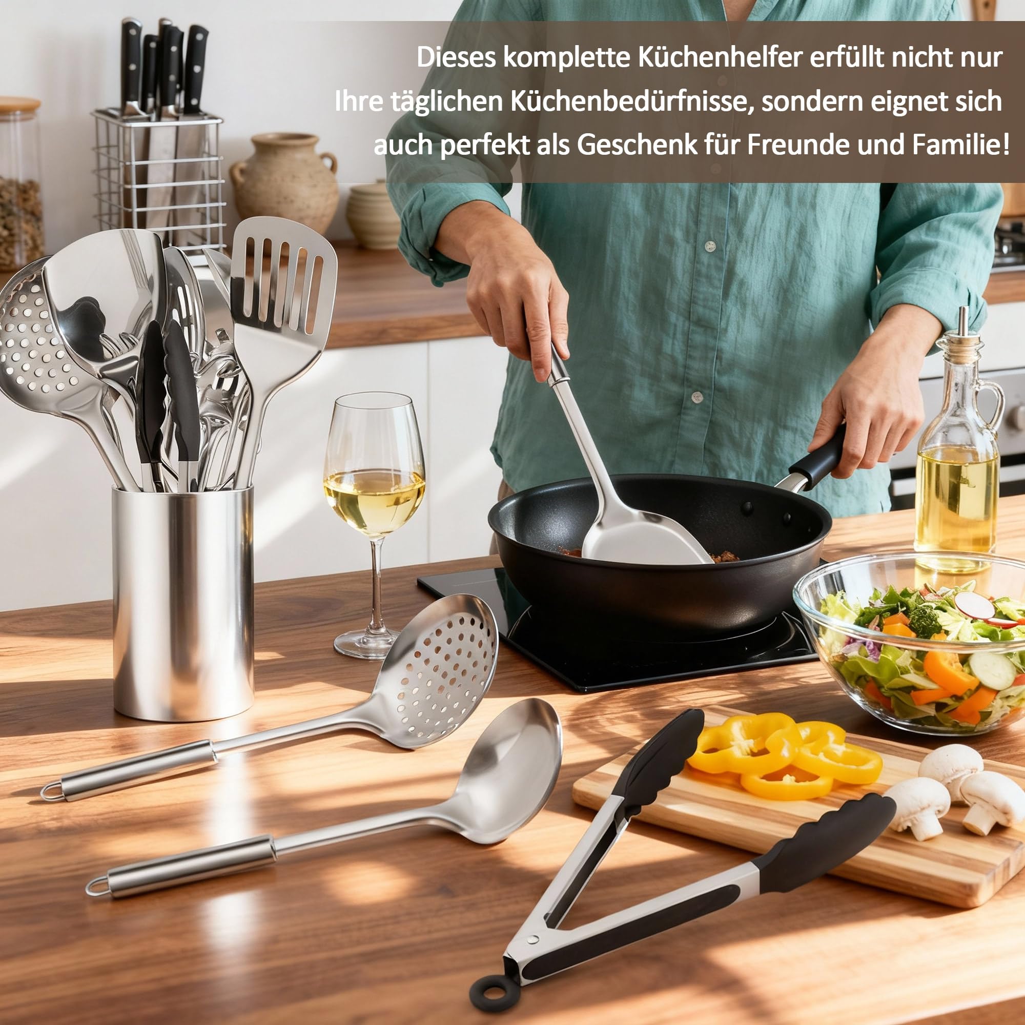 Joyfair Set di 10 utensili da cucina in acciaio inox (10)