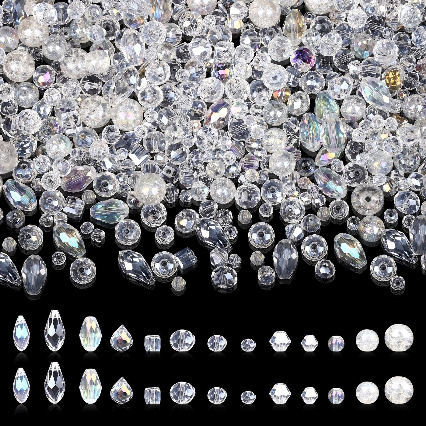 AWARDSEN 1200 Pcs Glass Beads AB Clear Crystal Beads for Jewelry Making