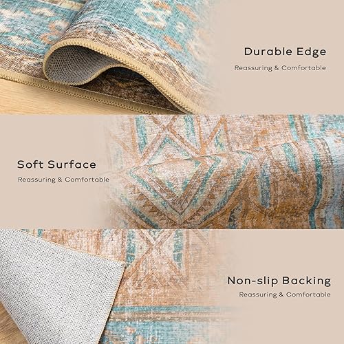Miniatura 85 de Ashler - Alfombras bohemias vintage de 5 x 8 pies para sala de estar, lavables a máquina con parte trasera antideslizante, alfombra para interiores
