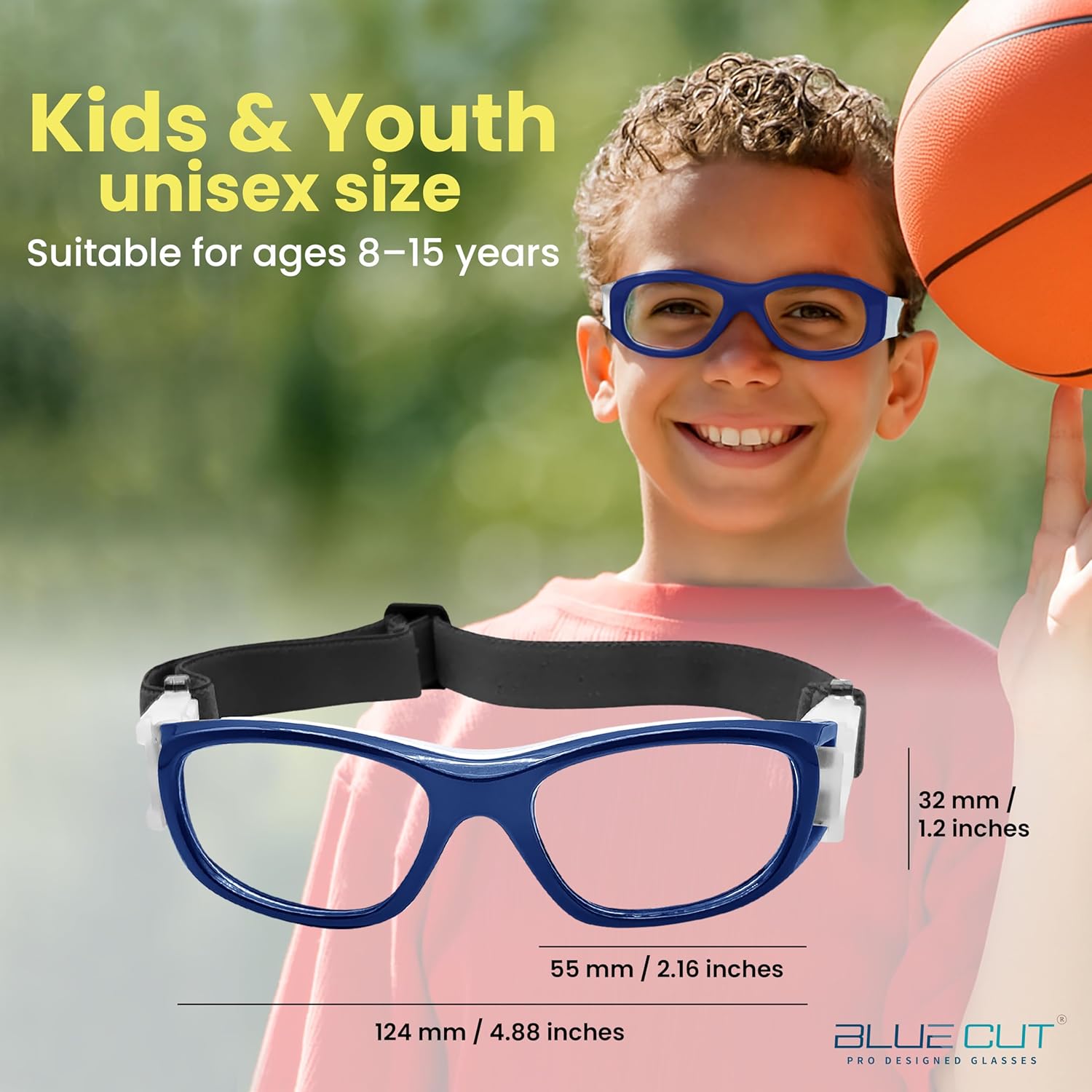 BLUE CUT Safety Basketball Goggles For Kids for Outdoor Sports Soccer Football Anti Fog Replaceable to Prescription Lenses