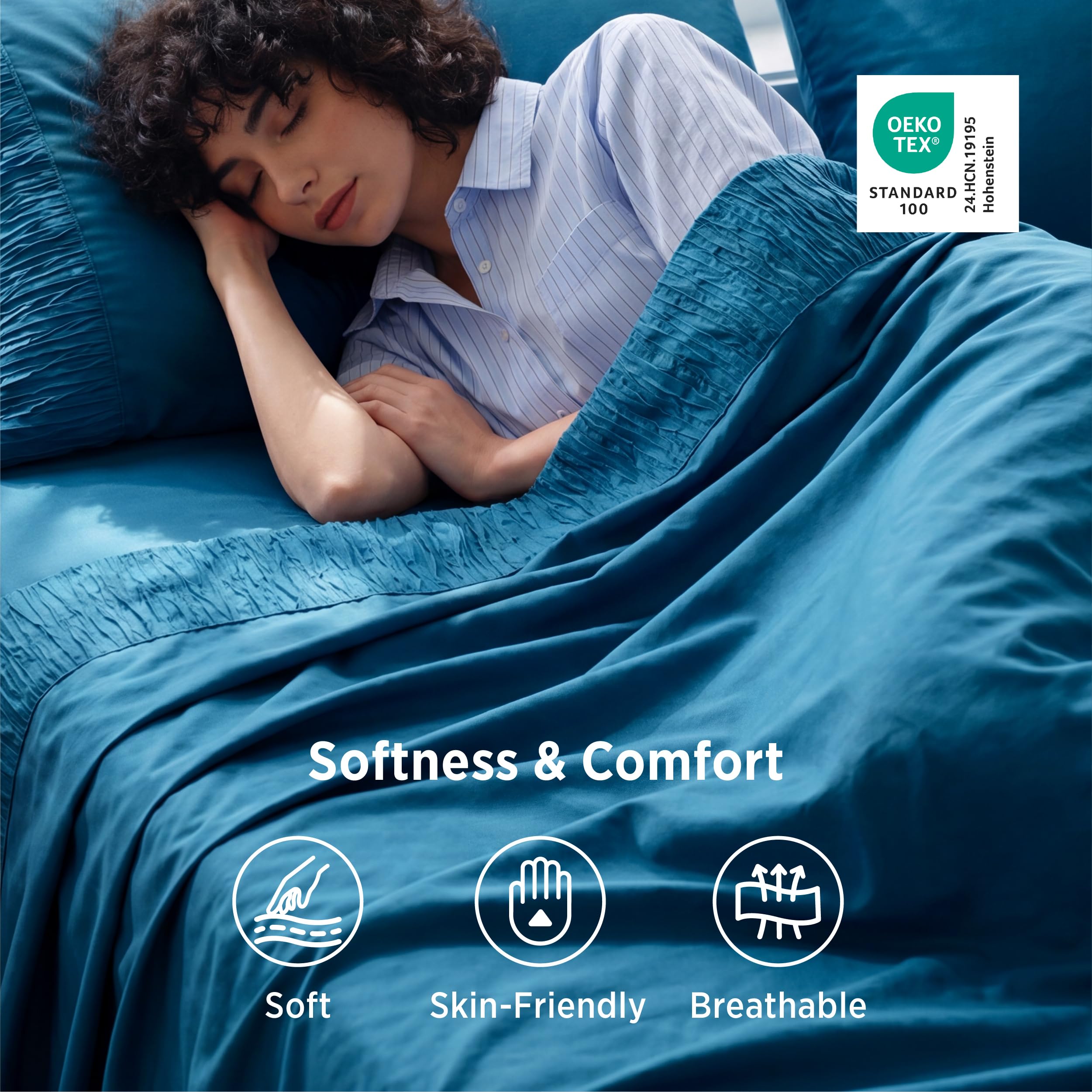 Bedsure Juego de sábanas Queen Color Verde Azulado, 1800 Hojas Suaves para Cama Queen Size, sábanas de 4 Piezas y Fundas de Almohada