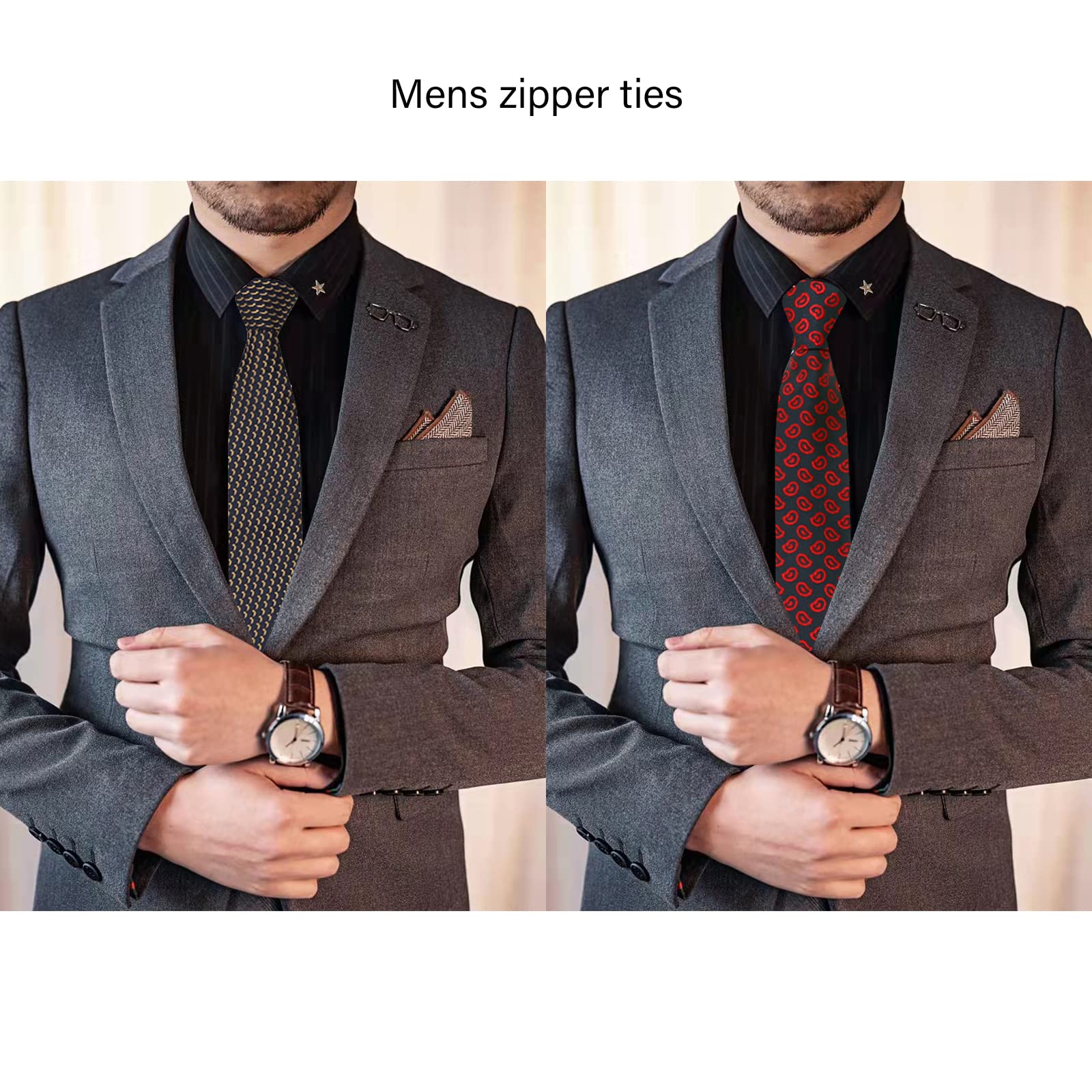 Cravatte da uomo con cerniera per uomo, con lacci setosi con cerniera, set di cravatte da uomo, 6 pezzi Multi Colir