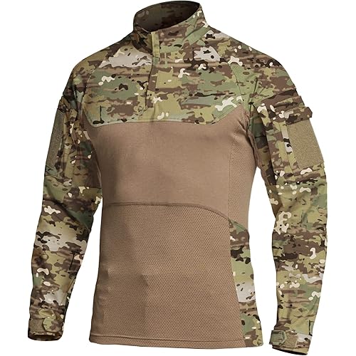 CQR Men's Combat Shirt Tactical 1/4 Zip Assault Long Sleeve Military BDU Shirts Camo EDC Top