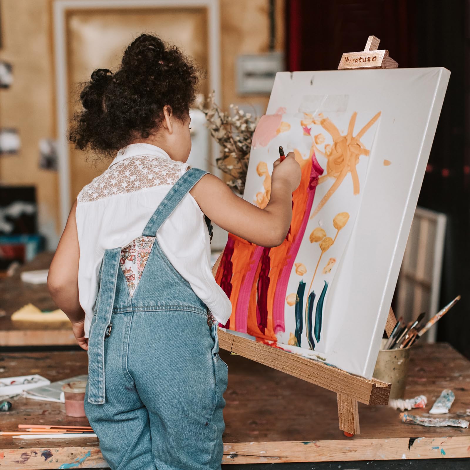 Miratuso Caballete de pintura, caballete de mesa plegable de madera con capacidad para lienzo de hasta 21 pulgadas, caballete de escritorio portátil adecuado para artistas, principiantes, estudiantes