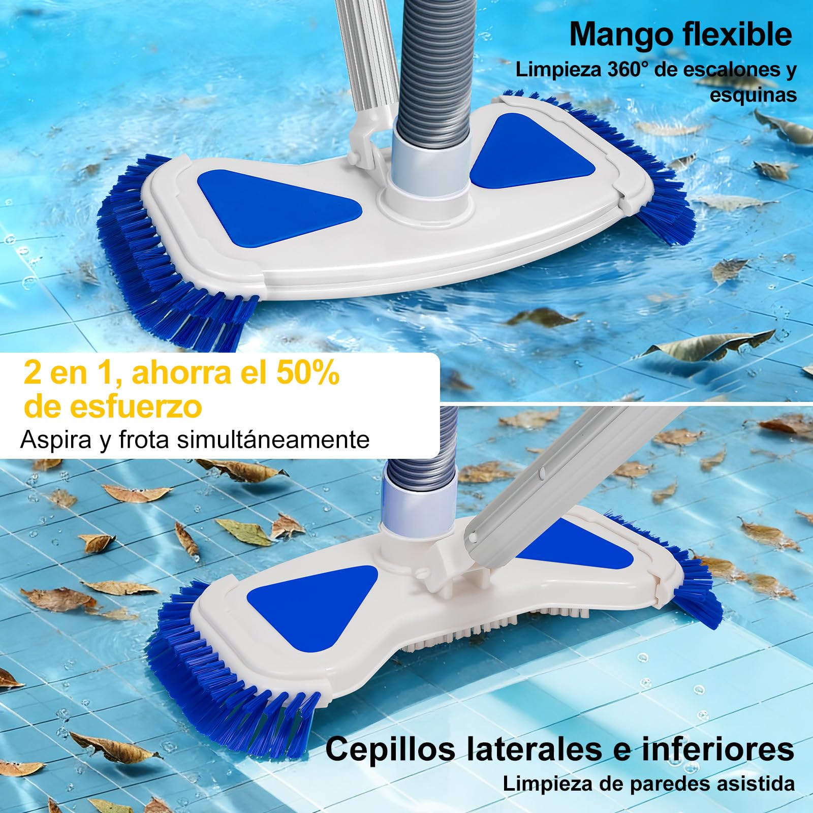 Cepillo para Piscina con Conexión de Aspiración 35 cm, Cabezal Aspirador con Cepillos Laterales, Conexión Giratoria para Mangueras de 32 mm y 38 mm, Cepillo Aspirador para Piscinas Elevadas — view 4