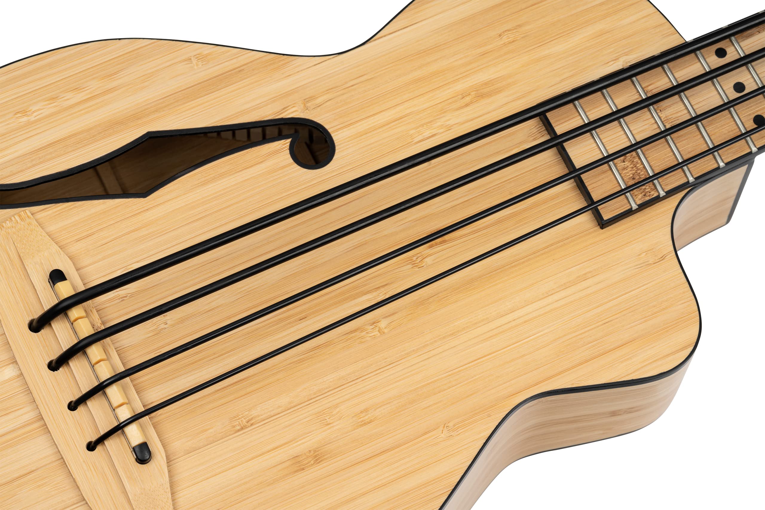 Ortega Guitars Bass Ukulele Elektro-Akustisch – F-Schallloch – Bamboo Series – Inklusive Gig Bag – Massiver Bambus, Natur (RUNAB-UB)