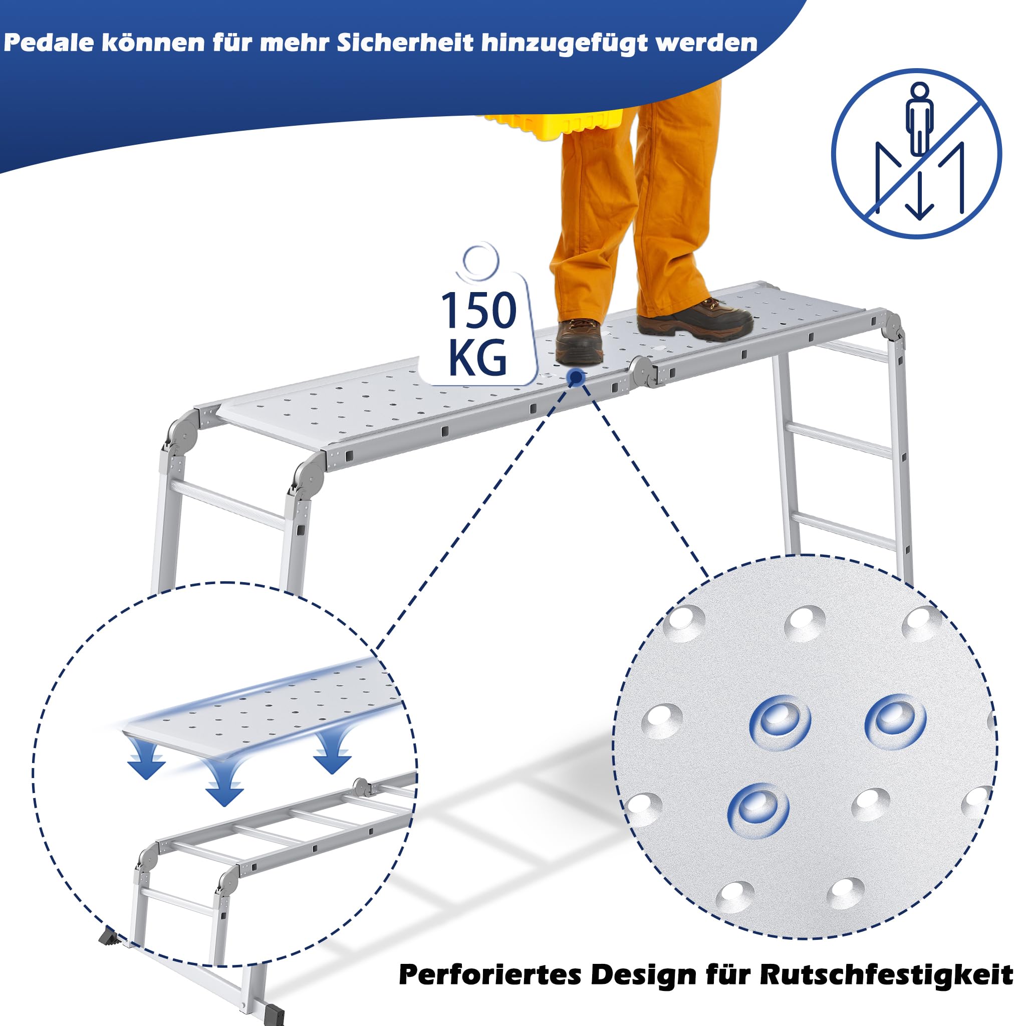 YUENFONG Aluminiowa drabina wielofunkcyjna, 550 cm, drabina składana, z 2 platformą, do 150 kg (4 x 5 stopni)